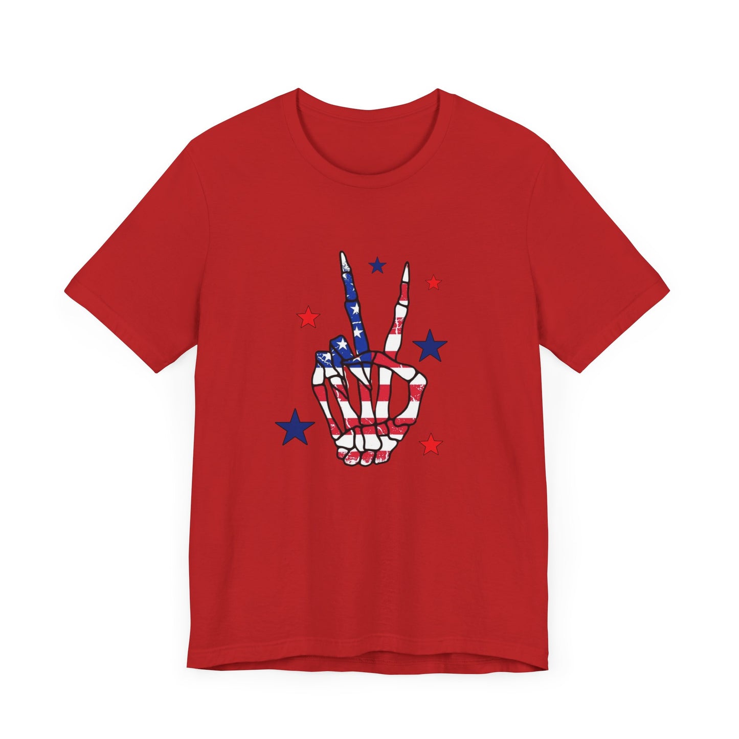 Patriotic Skeleton Peace Hand Unisex Jersey Short Sleeve Tee