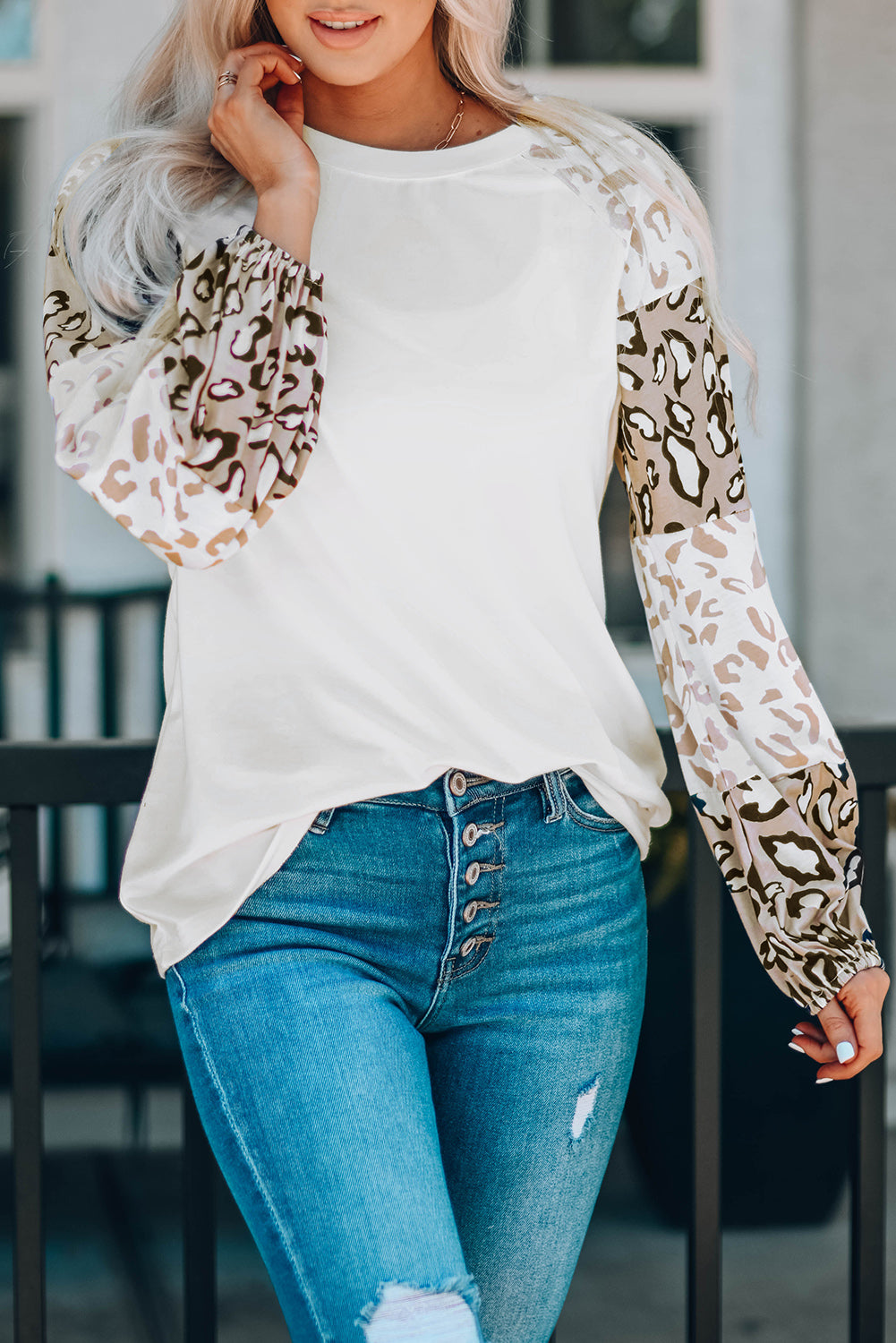 Leopard Print Bubble Sleeve Top