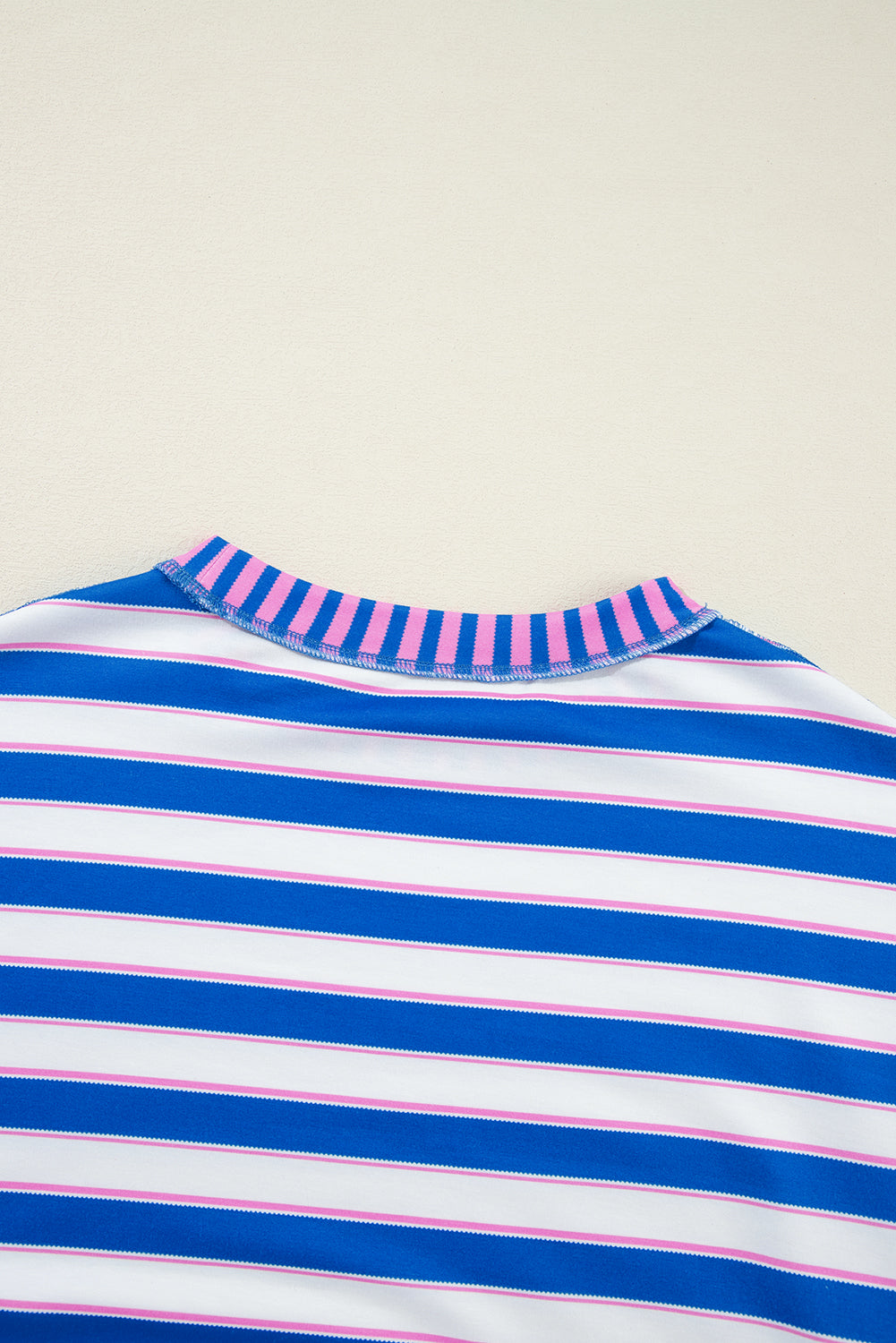 Blue Stripe Patchwork Exposed Seam Drop Shoulder Oversized Top