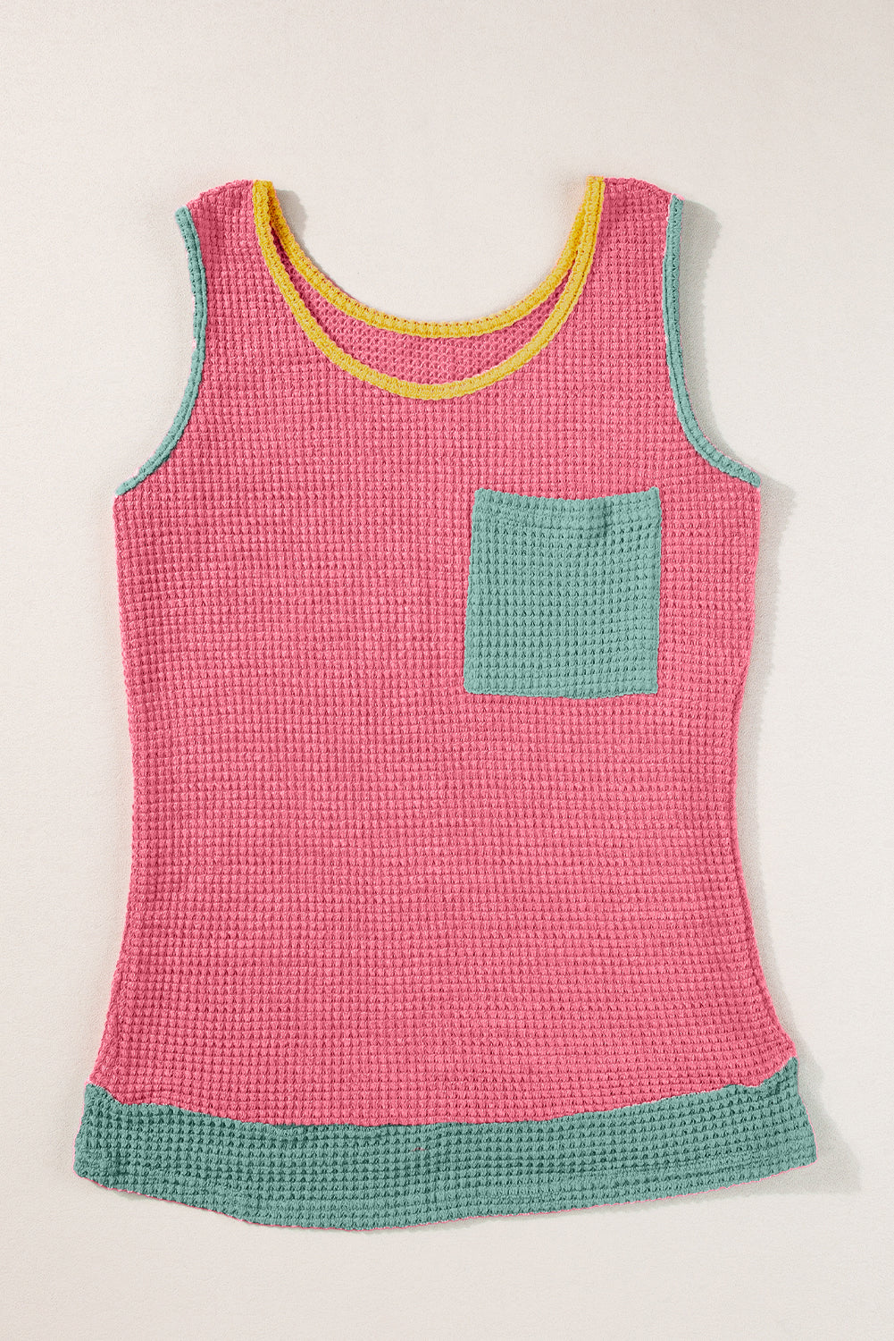 Light Blue Color Block Patched Pocket Breathable Knit Tank Top