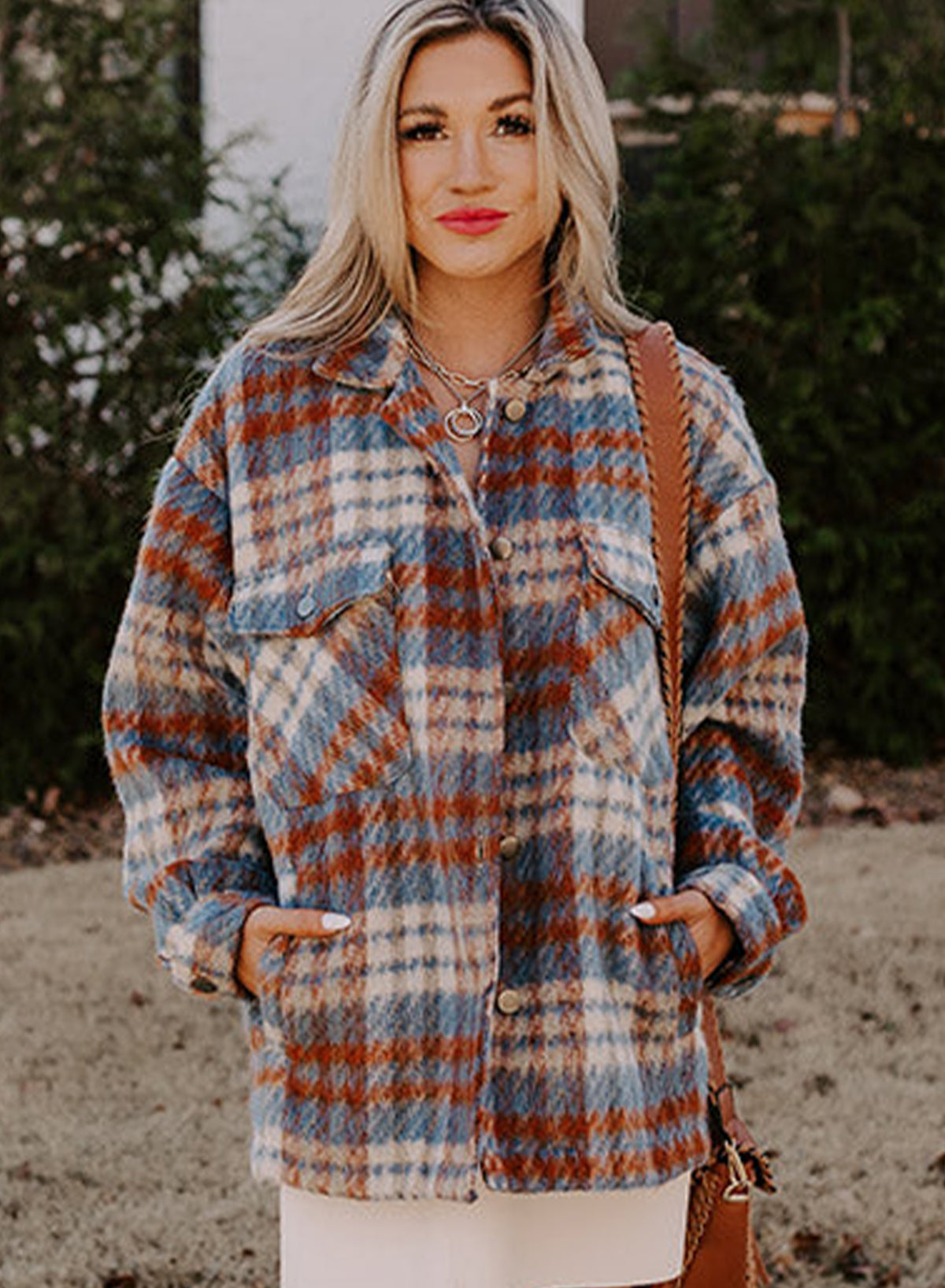 Plaid Print Chest Pockets Turn Down Collar Shacket