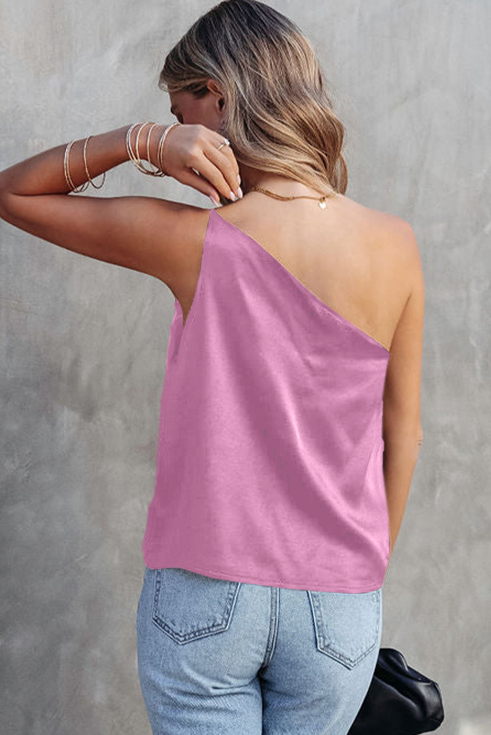 Satin One Shoulder Loose Tank Top