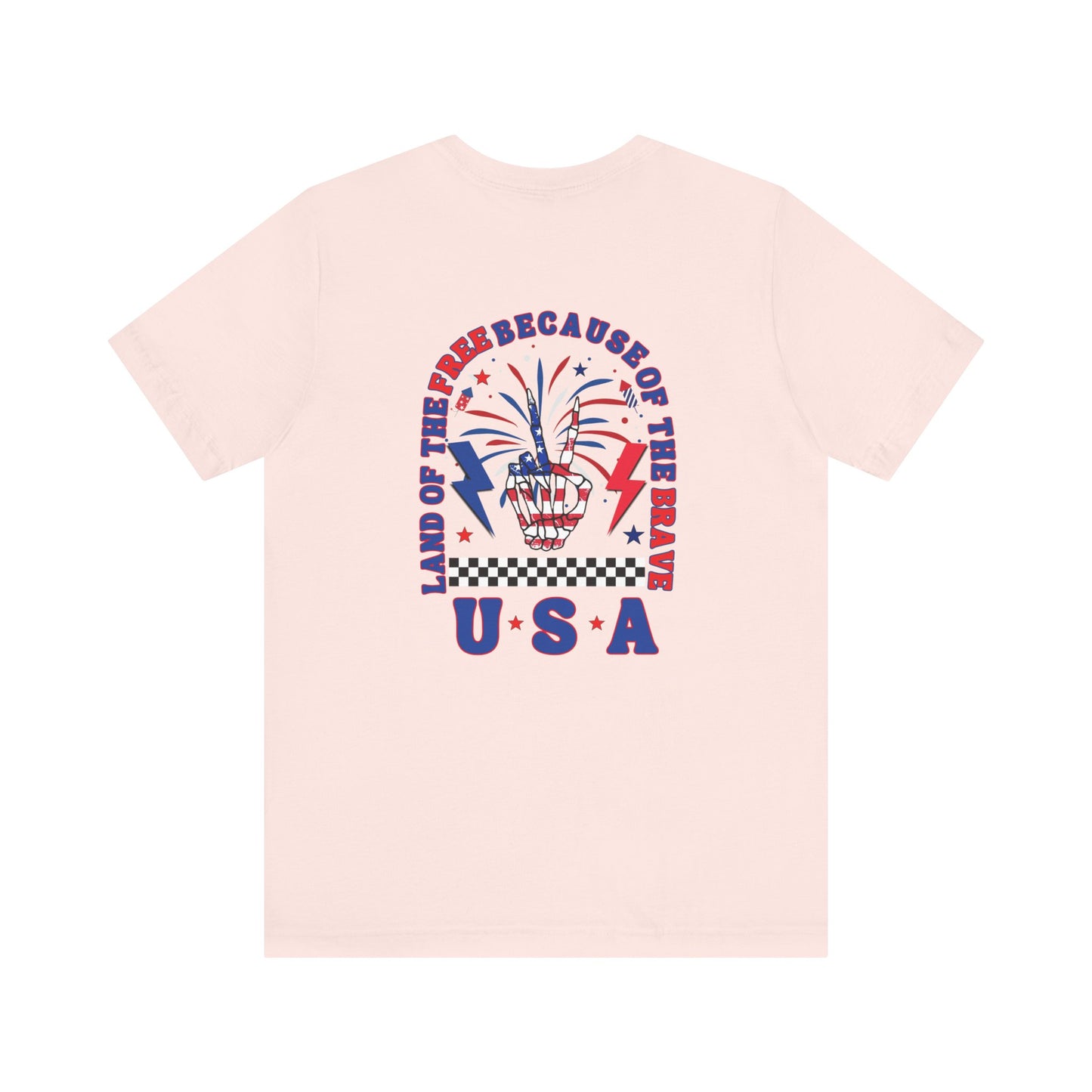 Patriotic Skeleton Peace Hand (Front & Back) Unisex Jersey Short Sleeve Tee