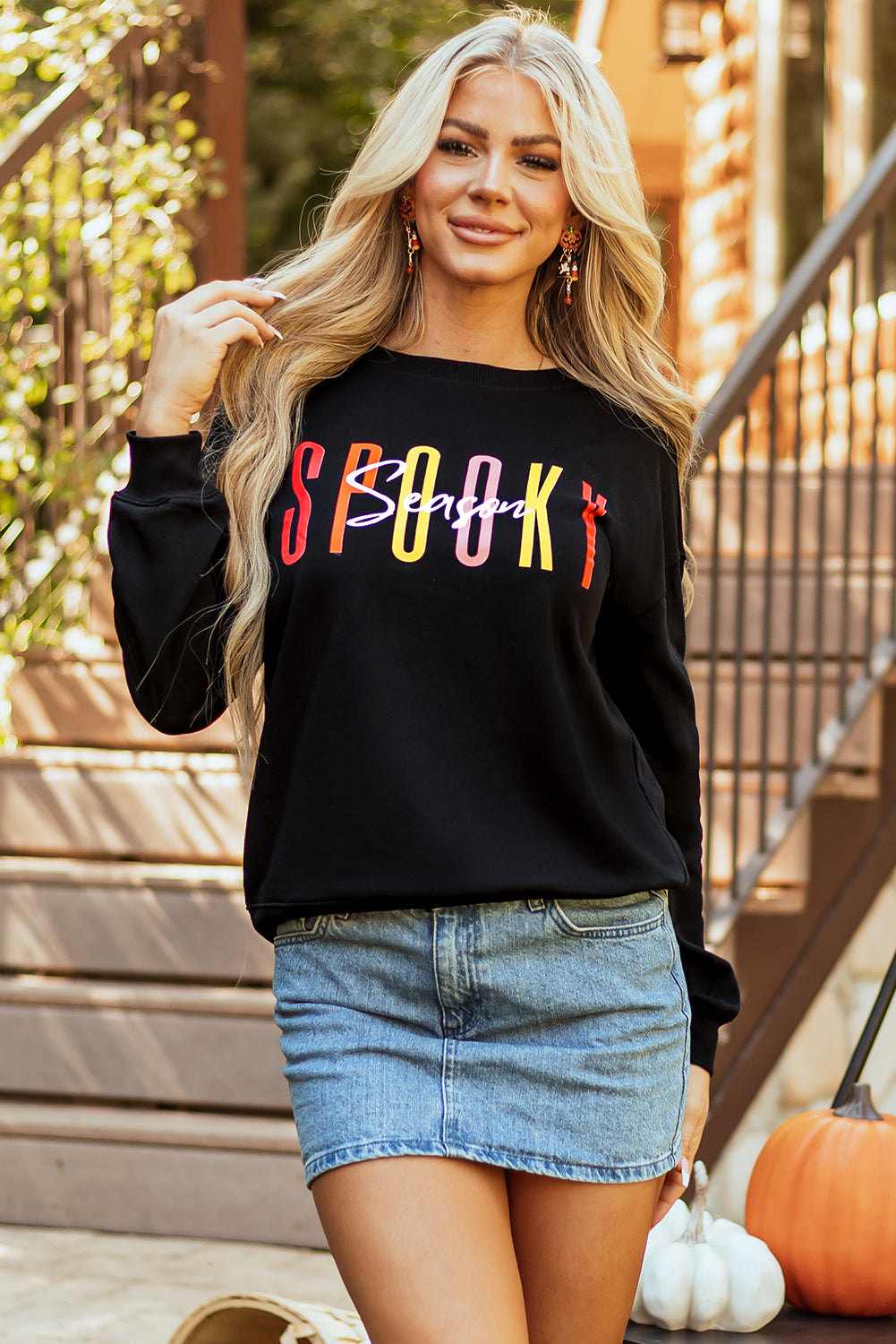 Black Spooky Season Halloween Fashion Graphic Sweatshirt