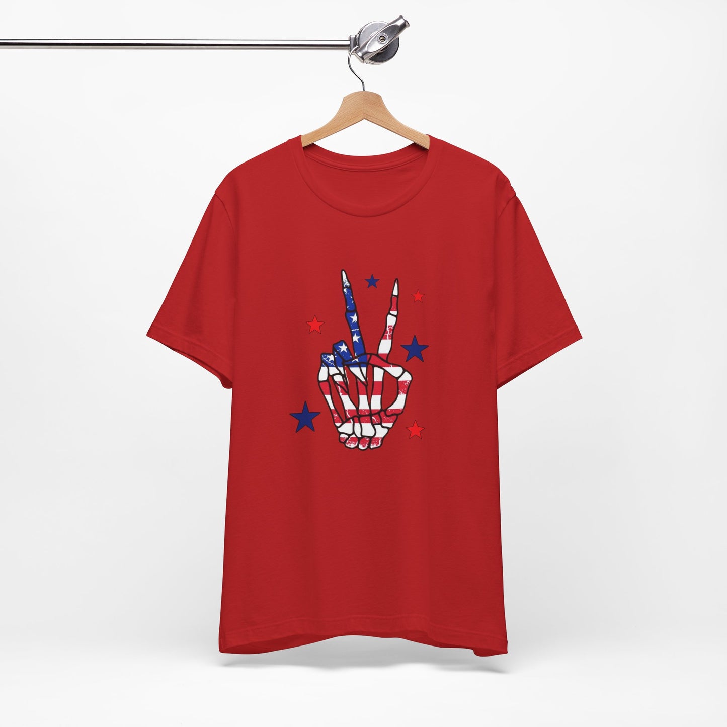 Patriotic Skeleton Peace Hand Unisex Jersey Short Sleeve Tee