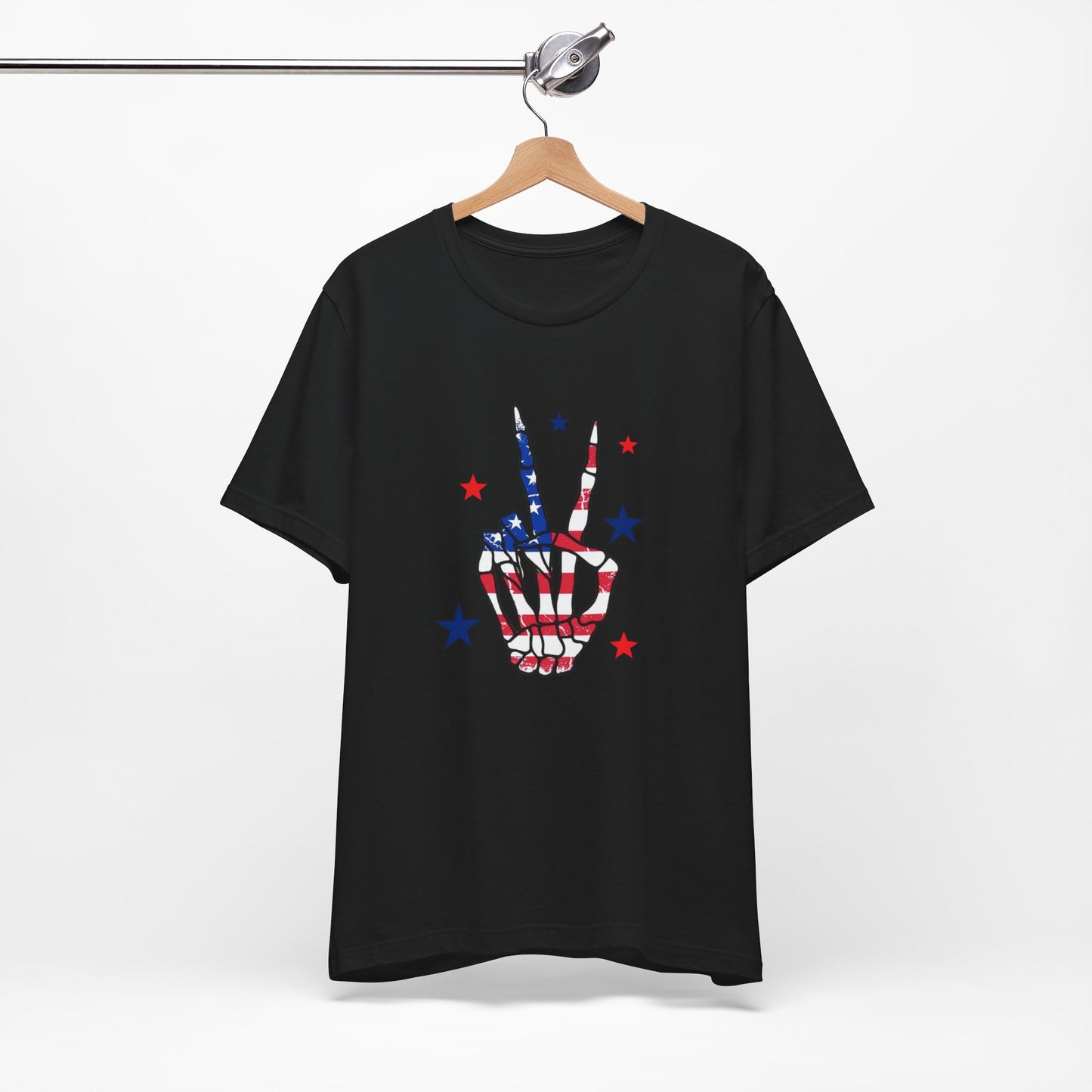 Patriotic Skeleton Peace Hand Unisex Jersey Short Sleeve Tee