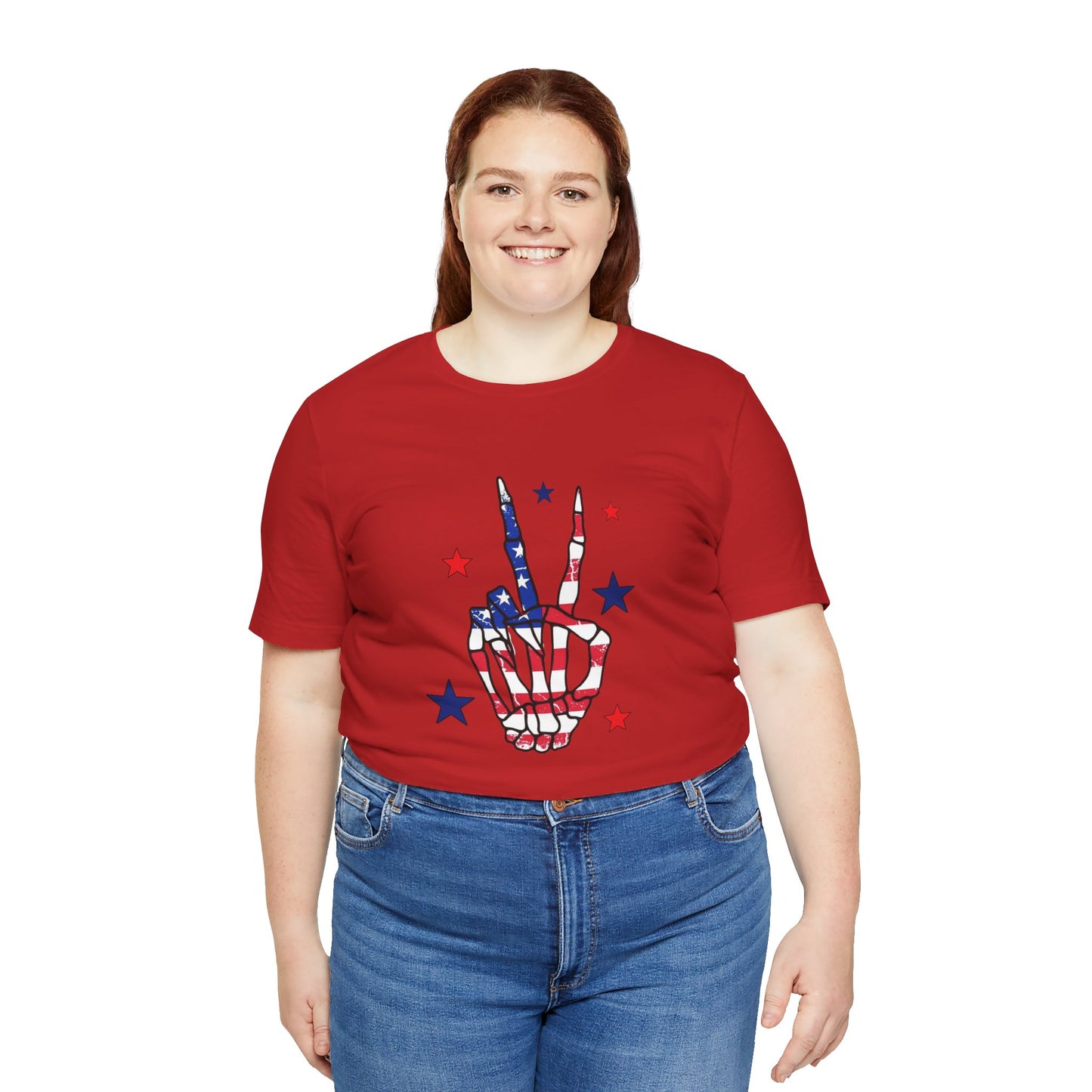 Patriotic Skeleton Peace Hand Unisex Jersey Short Sleeve Tee