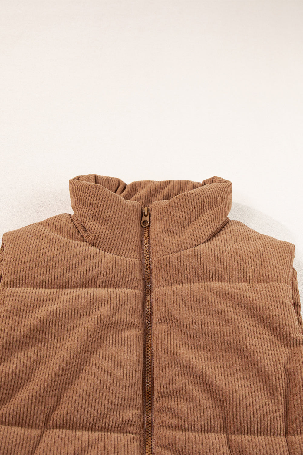 Corduroy Stand Neck Zipped Puffer Vest