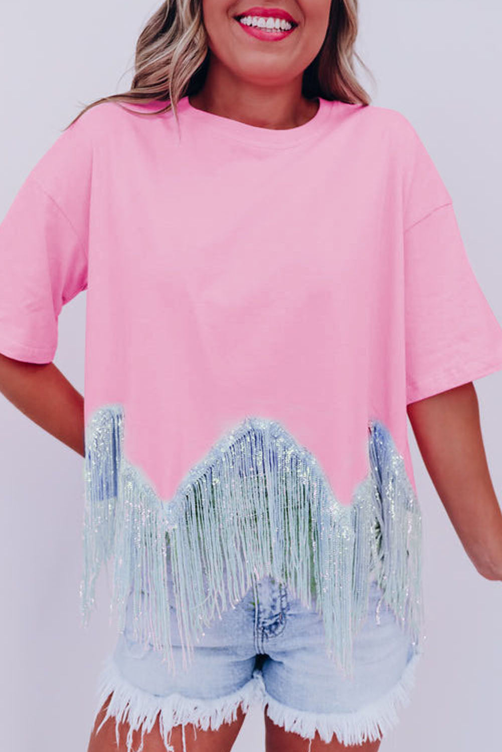 Moonlight Jade Fringed Sequin Crop T-shirt