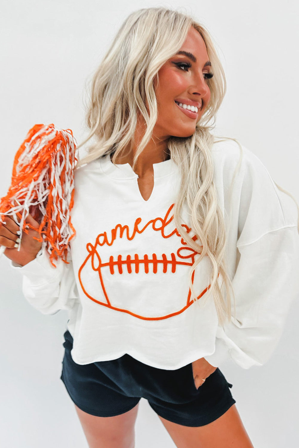 Game Day Lettering Football Notched Neck Sweatshirt