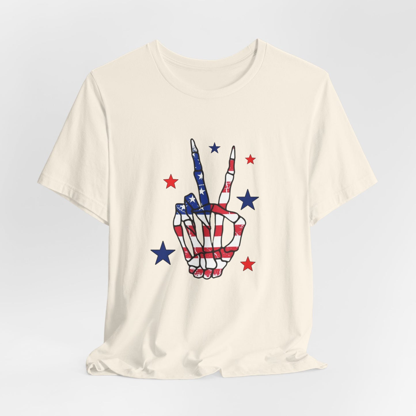 Patriotic Skeleton Peace Hand Unisex Jersey Short Sleeve Tee