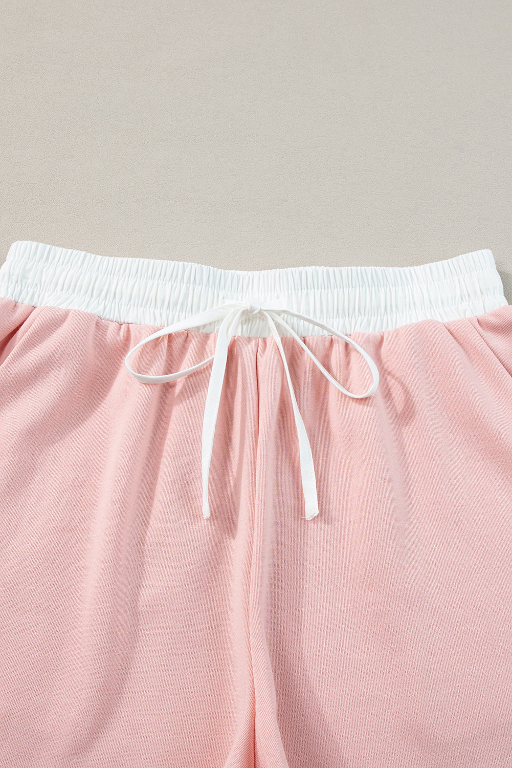 Light Pink Contrast Trim Ruffled Top and Drawstring Shorts Set