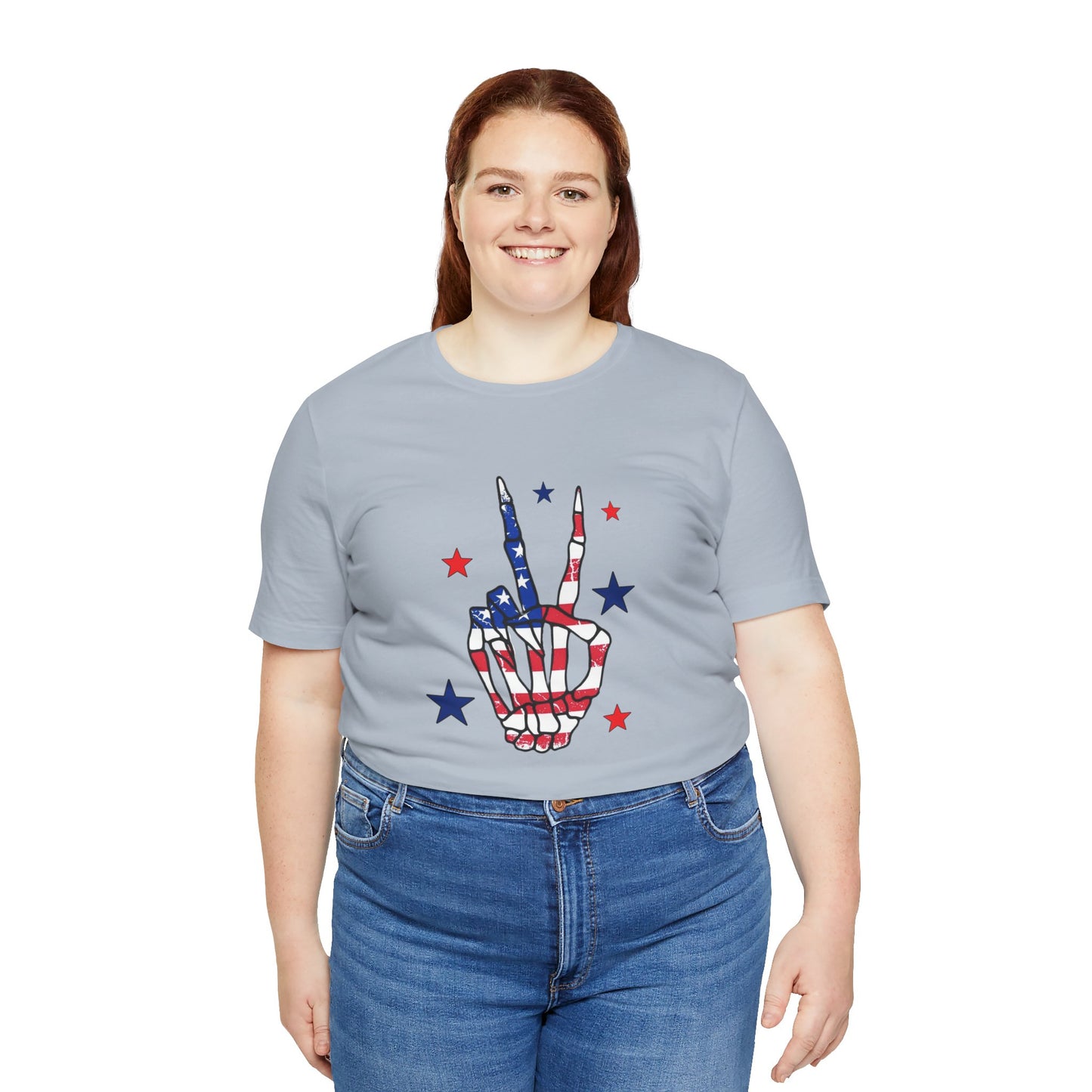 Patriotic Skeleton Peace Hand Unisex Jersey Short Sleeve Tee