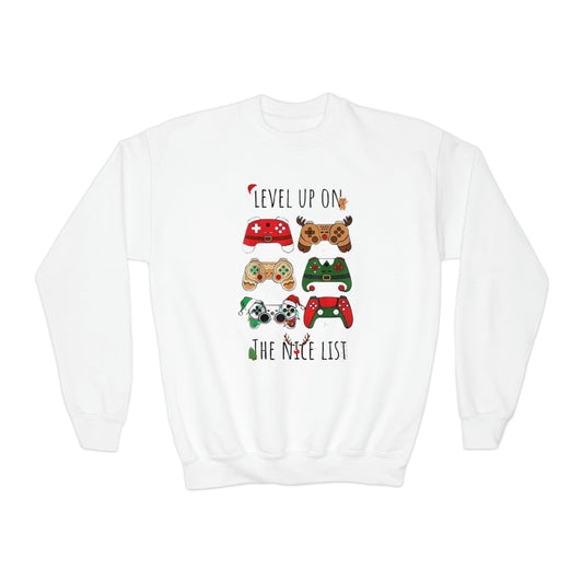 Level Up On The Nice List Youth Crewneck Sweatshirt