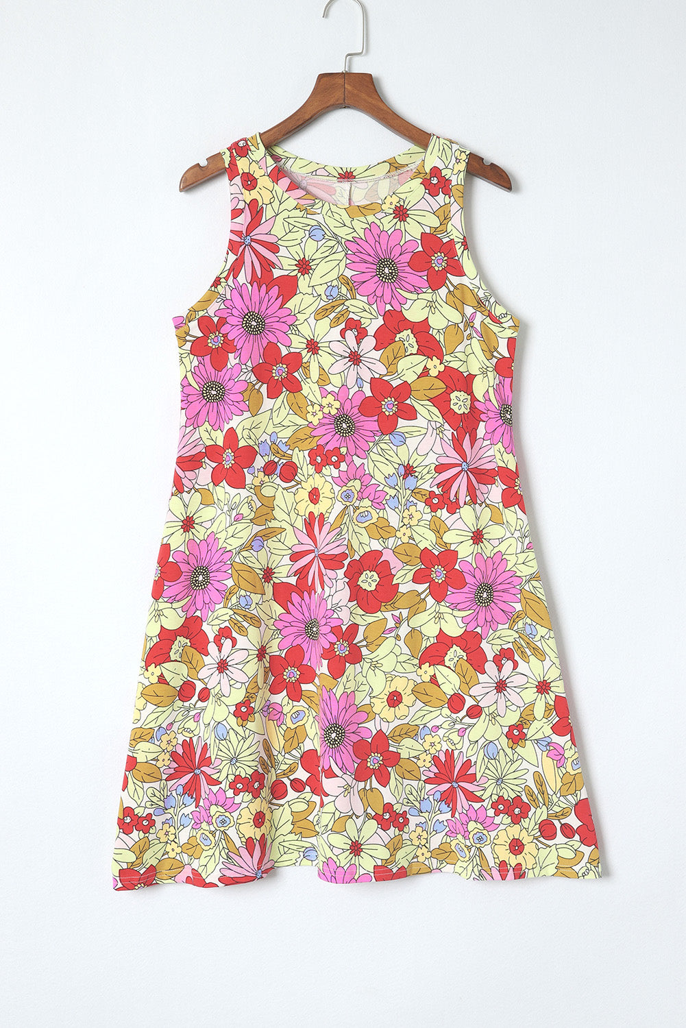 Multicolor Round Neck Sleeveless Floral Mini Dress