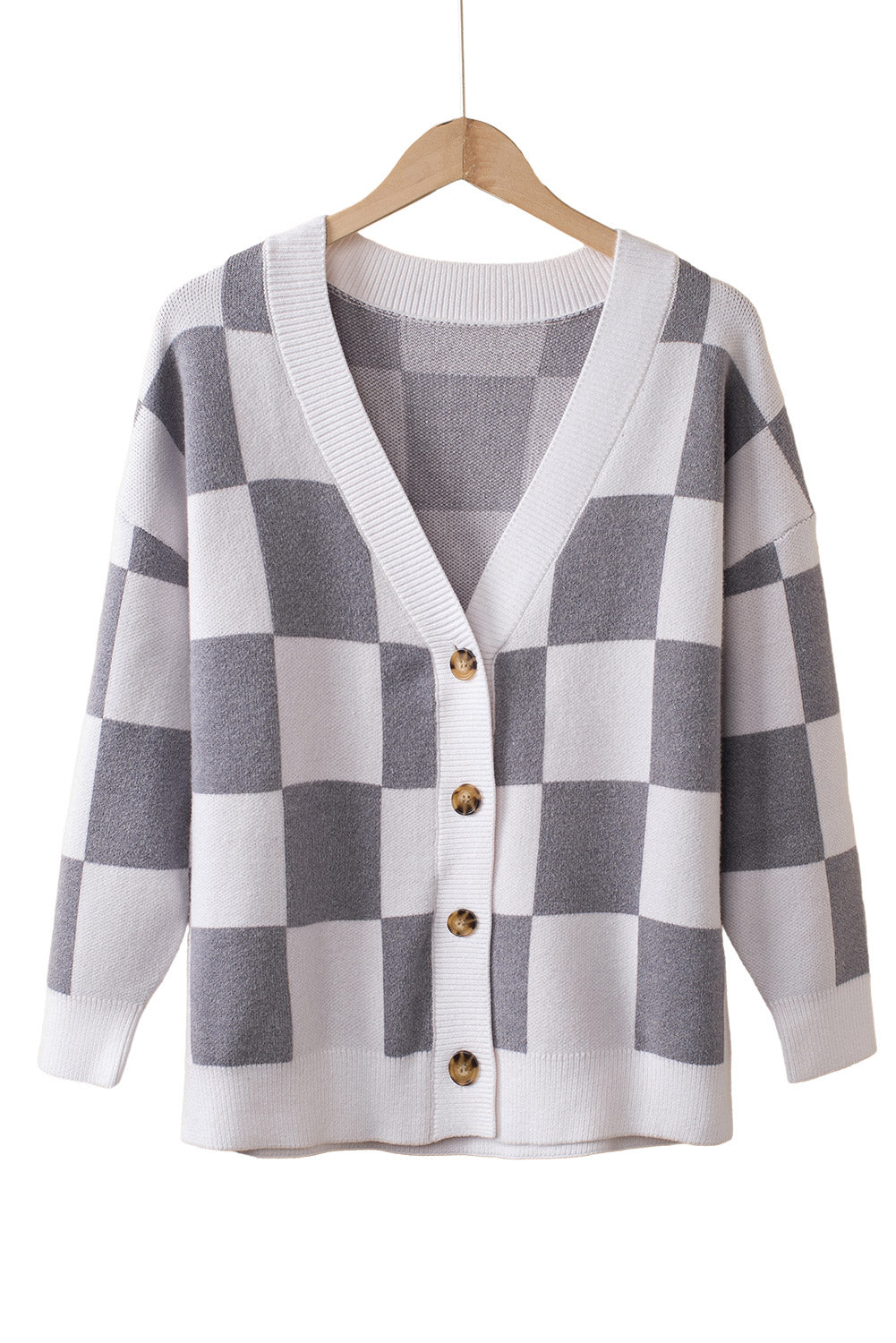 Checkered Print Button Up Sweater Cardigan