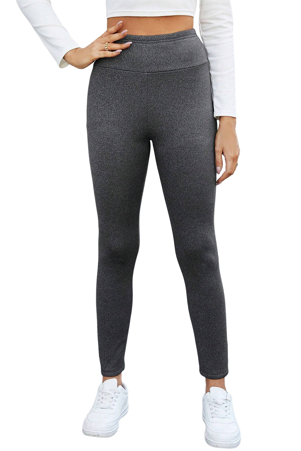 Dark Grey Fleece Lined Thermal Knit Ankle High Waist Leggings