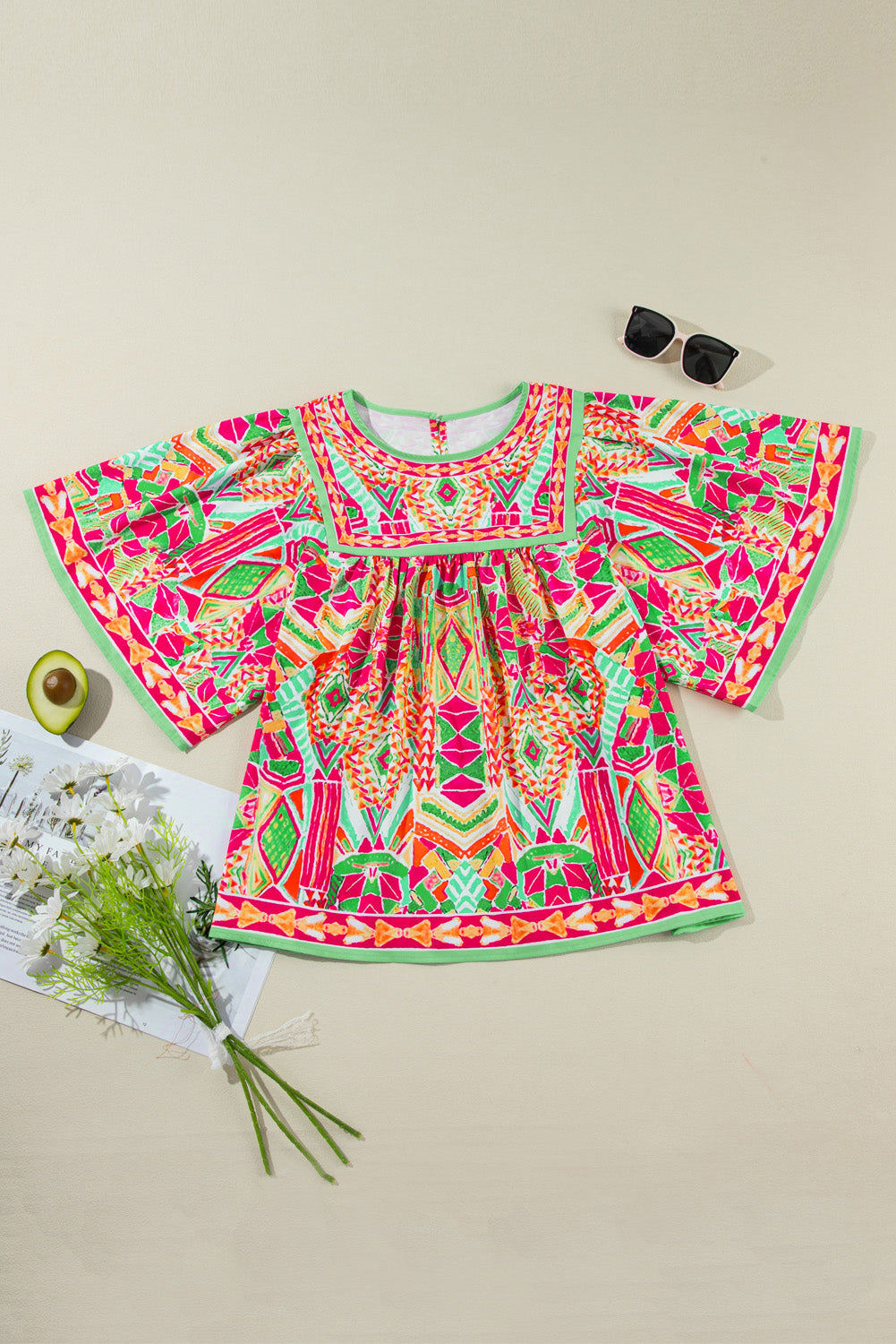 Cute Fashion Printed Wide Sleeve Plus Size Blouse