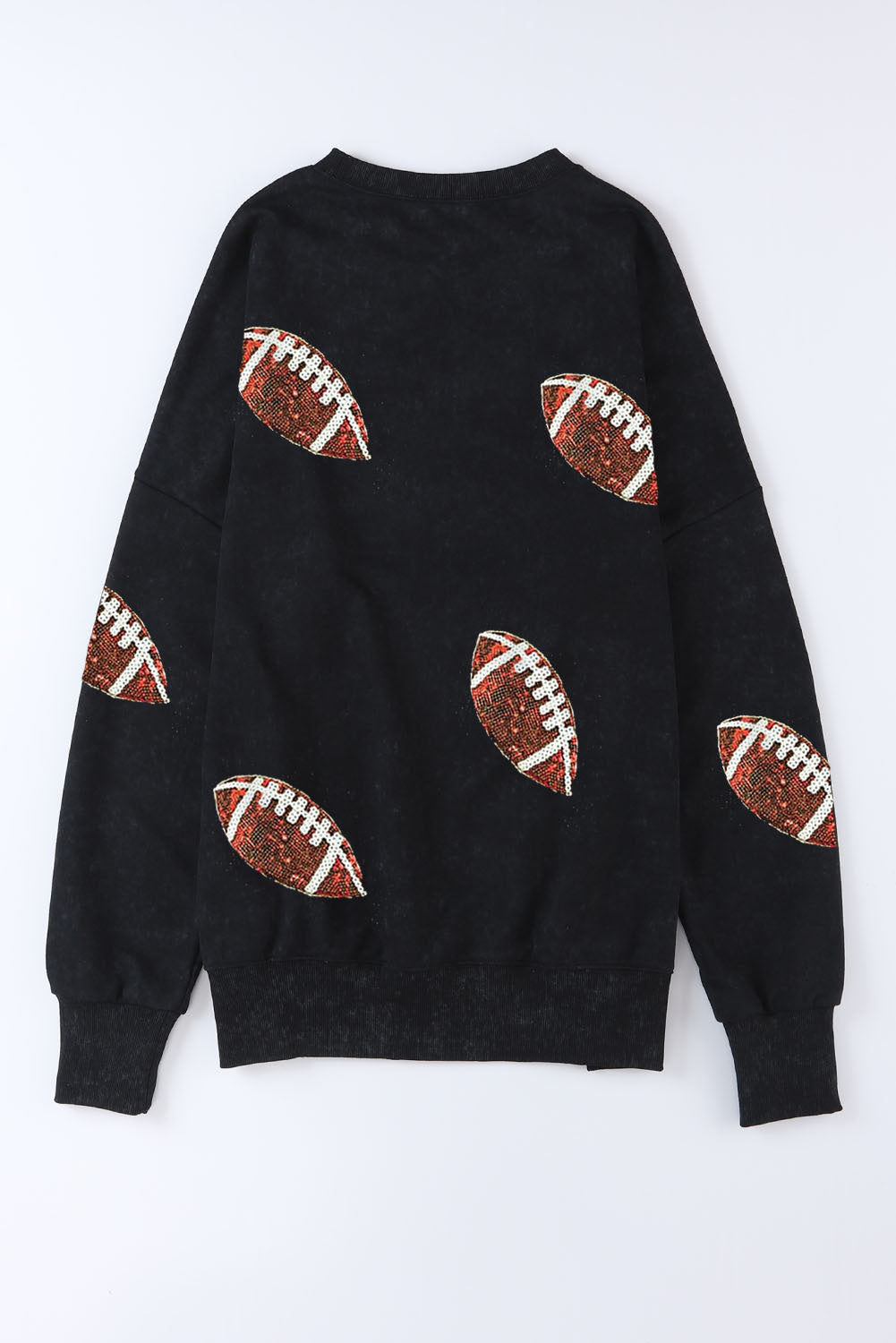 Black Football Print Side Split Loose Fit Sweatshirt