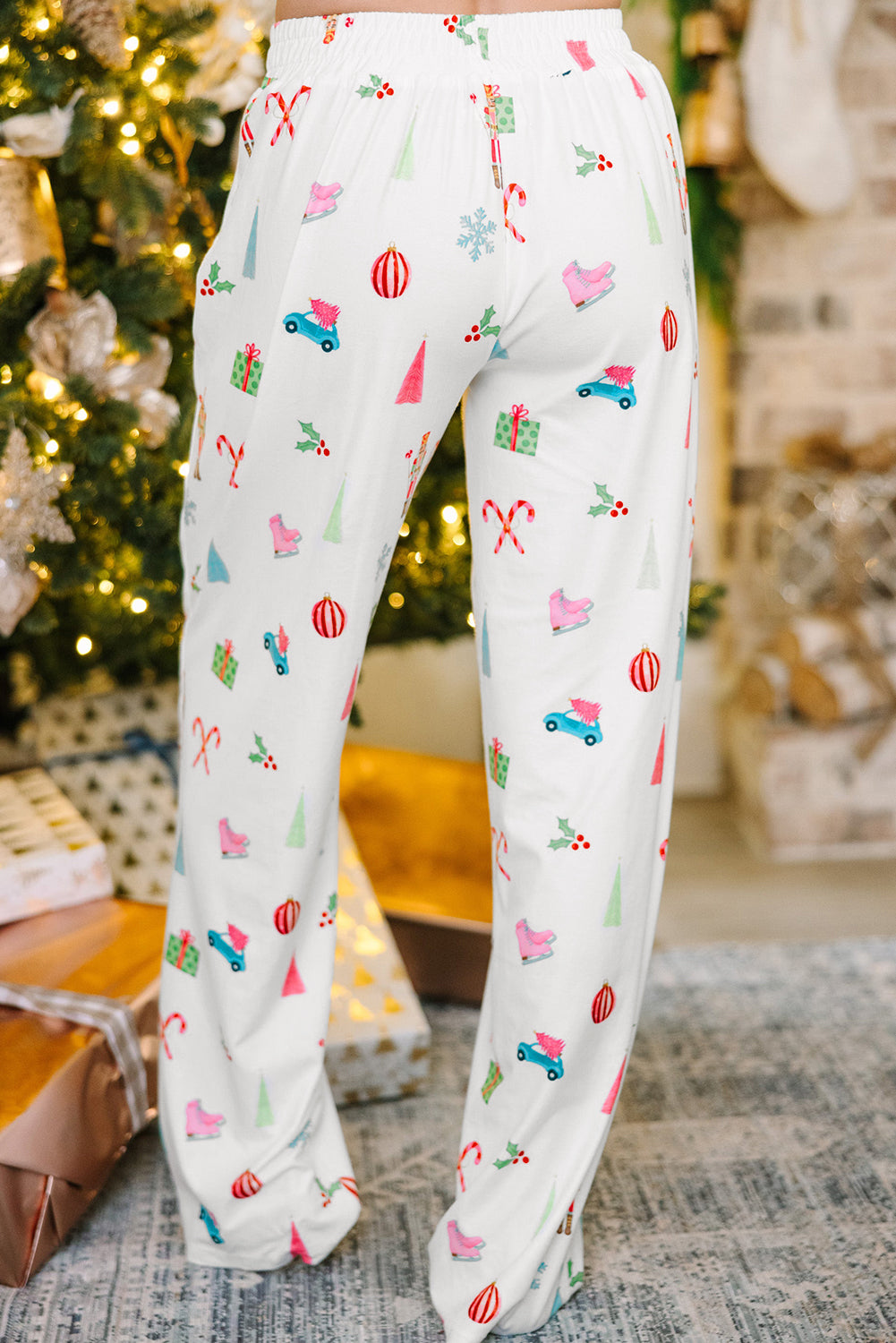 Christmas Print Lapel Shirt and Pants Sleepwear