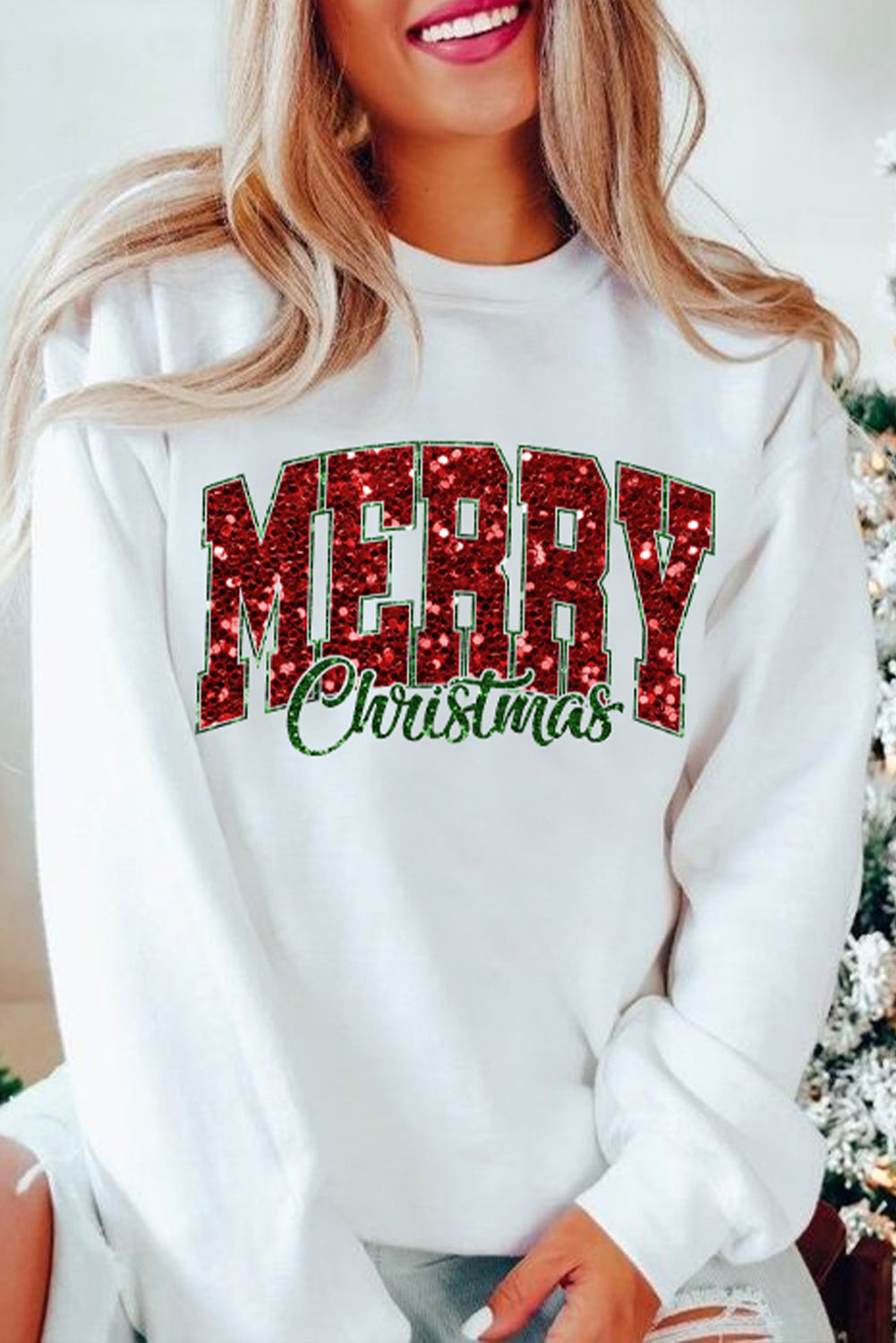 MERRY Christmas Graphic Crewneck Pullover Sweatshirt