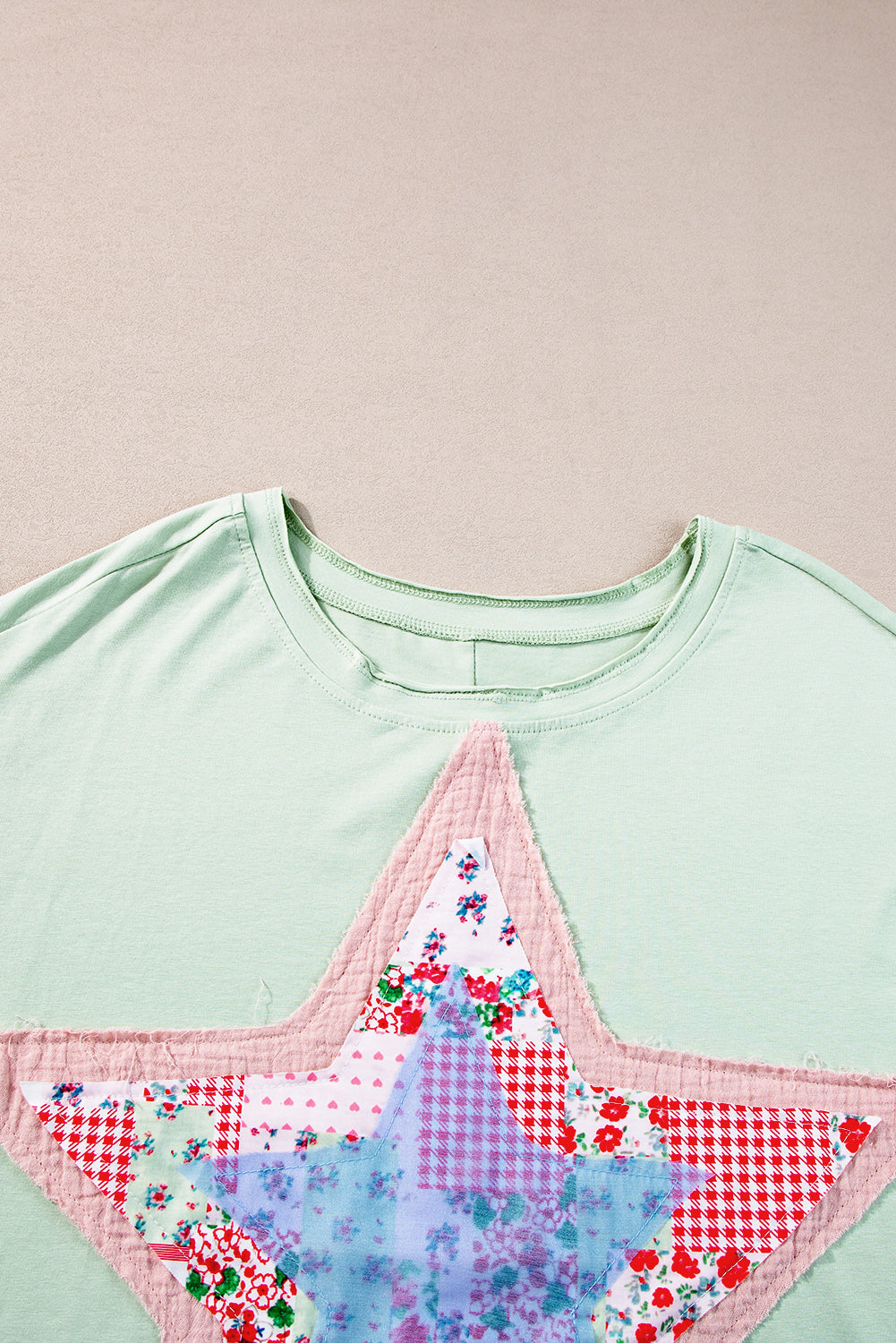 Meadow Mist Green Star Patchwork Loose T-shirt