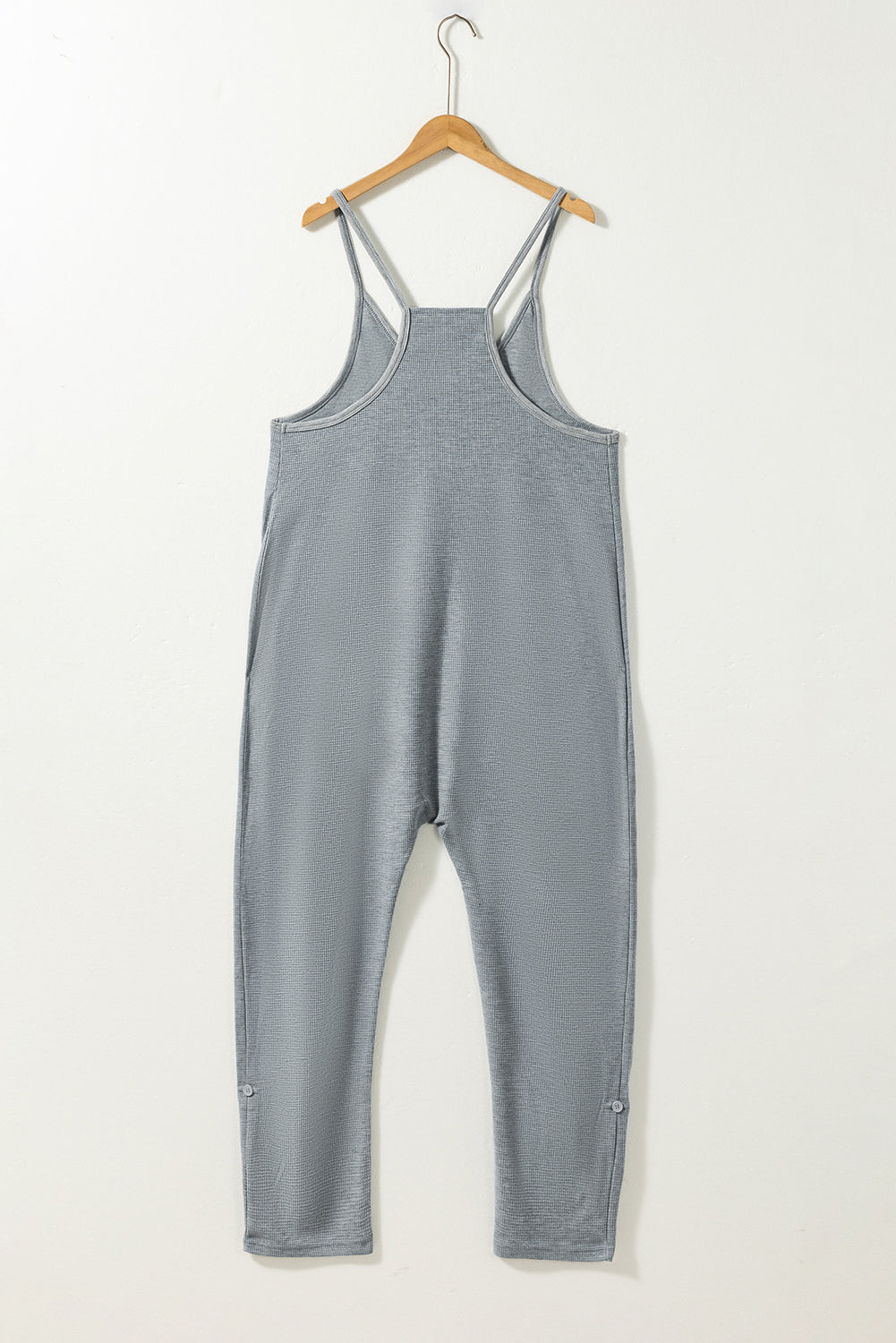 Gray Waffle Knit Spaghetti Straps Loose Fit Jumpsuit