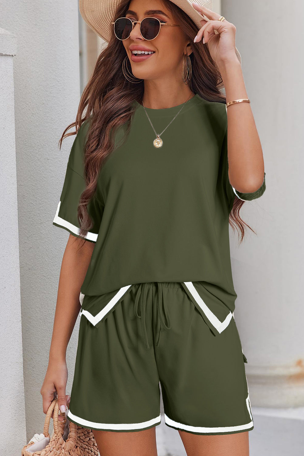 Contrast Trim Tee and Shorts Set