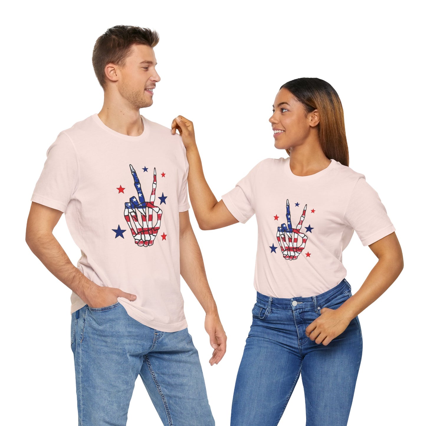 Patriotic Skeleton Peace Hand Unisex Jersey Short Sleeve Tee