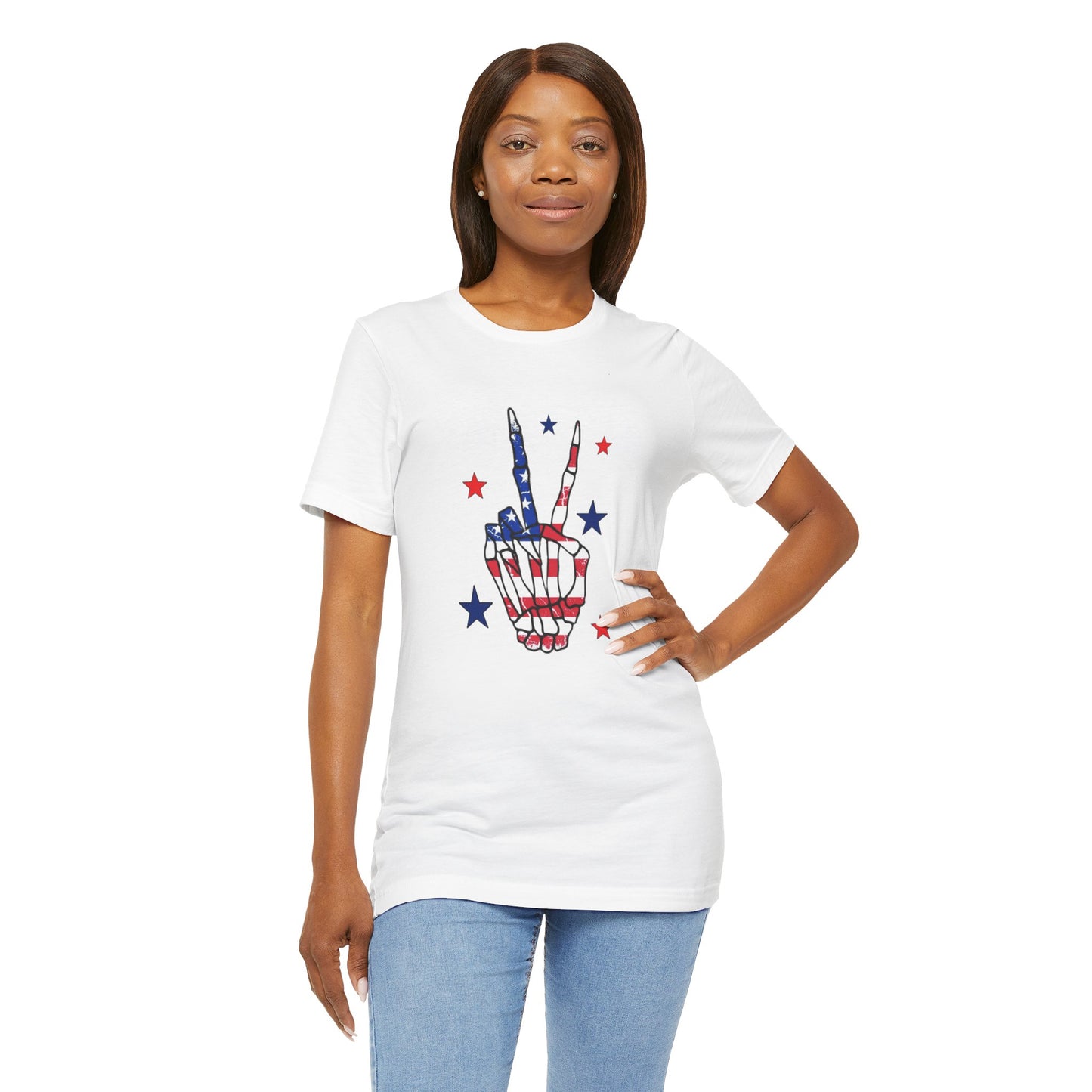 Patriotic Skeleton Peace Hand Unisex Jersey Short Sleeve Tee