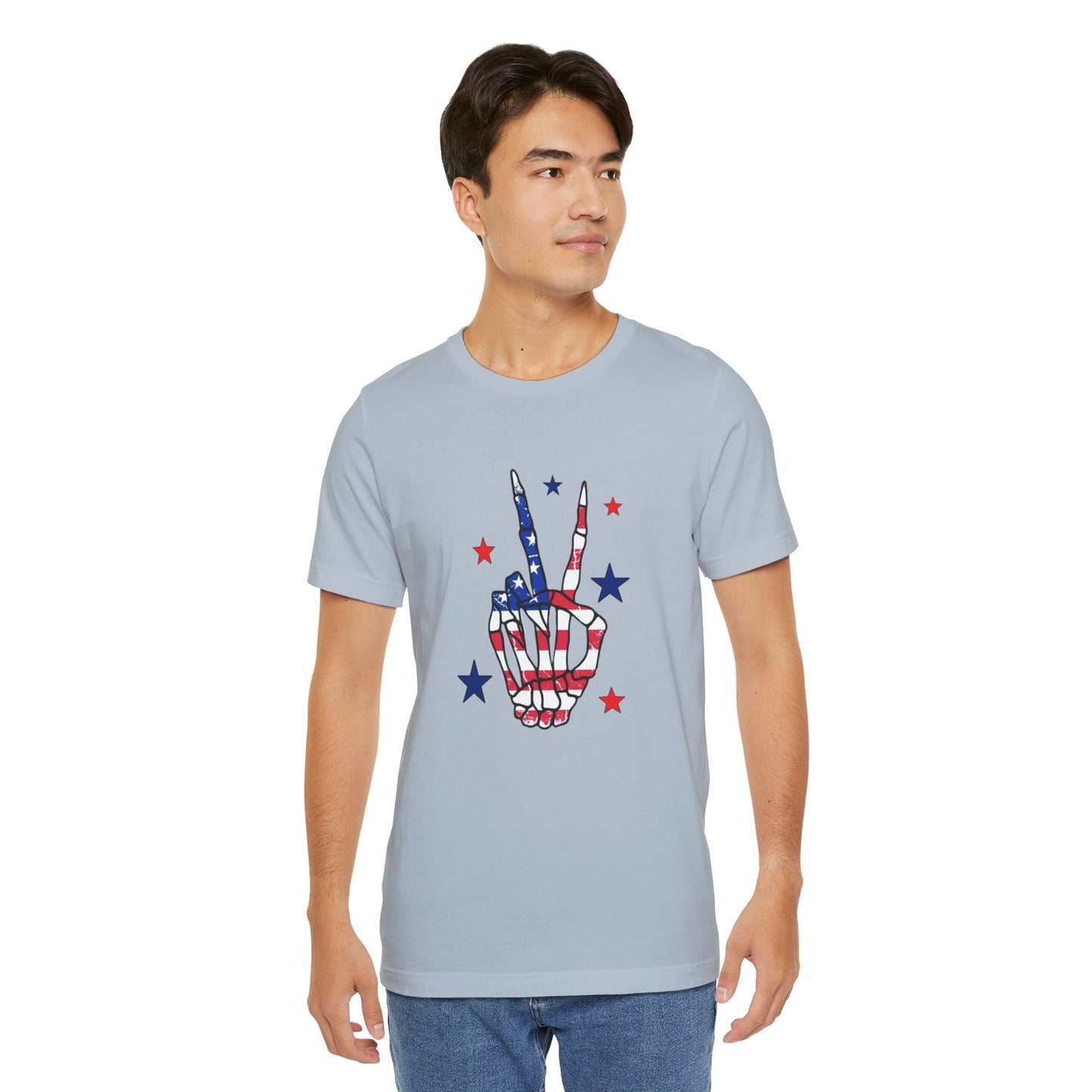 Patriotic Skeleton Peace Hand Unisex Jersey Short Sleeve Tee