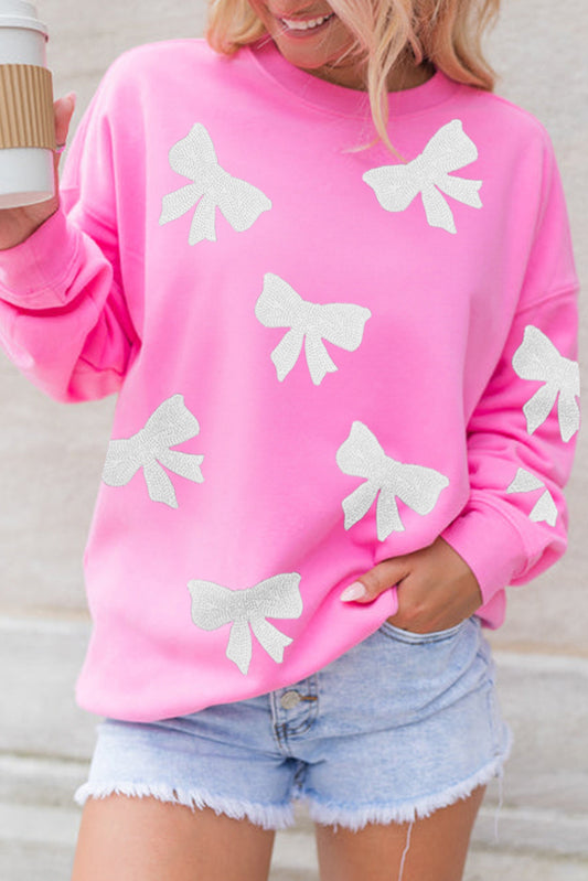 Sequin Bowknot Graphic Drop Shoulder Pullover Sweatshirt