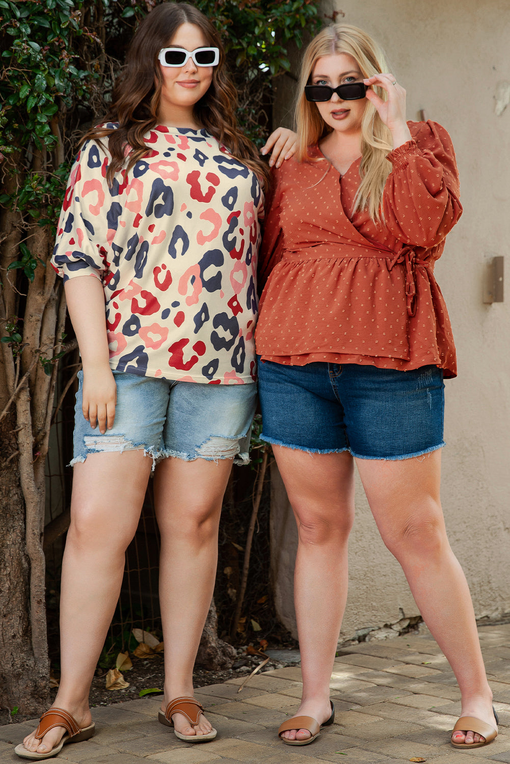 White Colorful Leopard Print Batwing Sleeve Plus Blouse