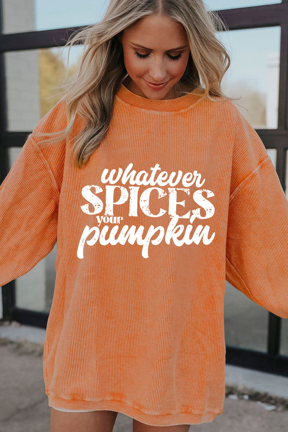 Whatever Spices Your Pumpkin Graphic Corded Pullover Sweatshirt