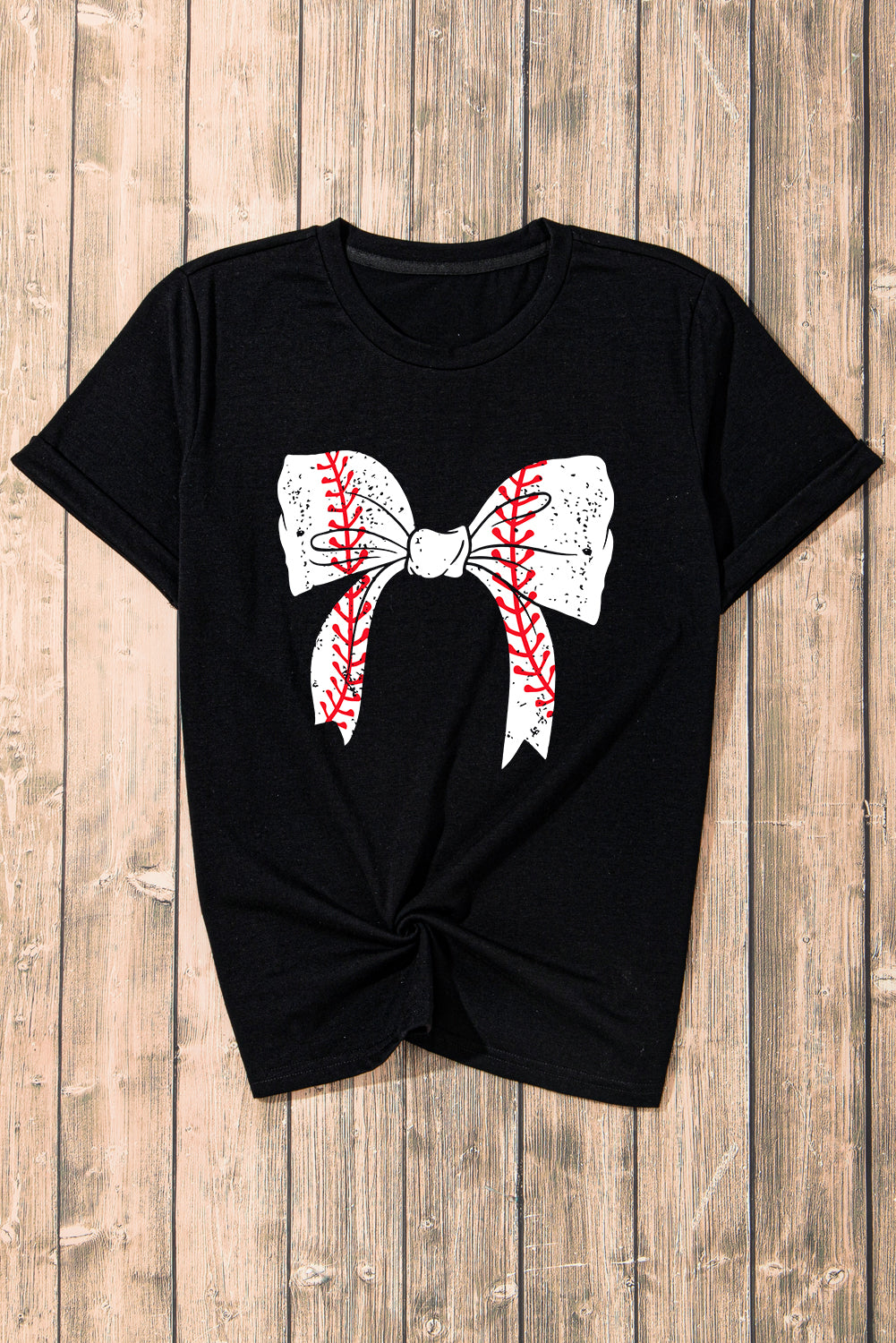 Gray Baseball Bowknot Graphic Casual Tee