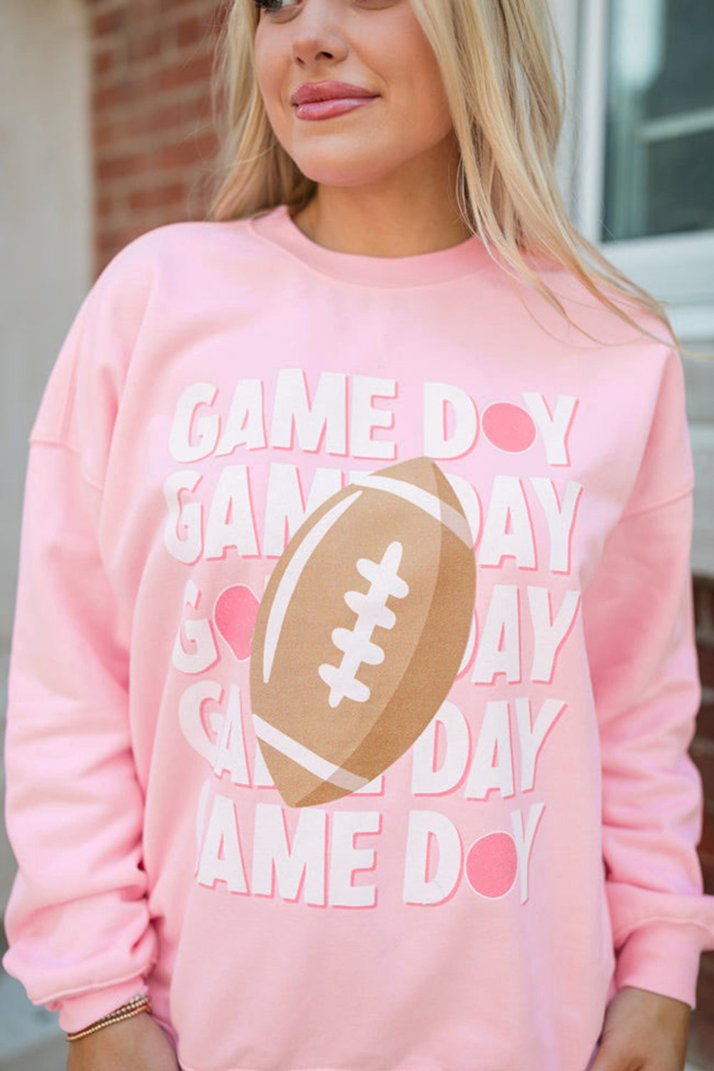 Pink GAME DAY Rugby Football Graphic Pullover Sweatshirt