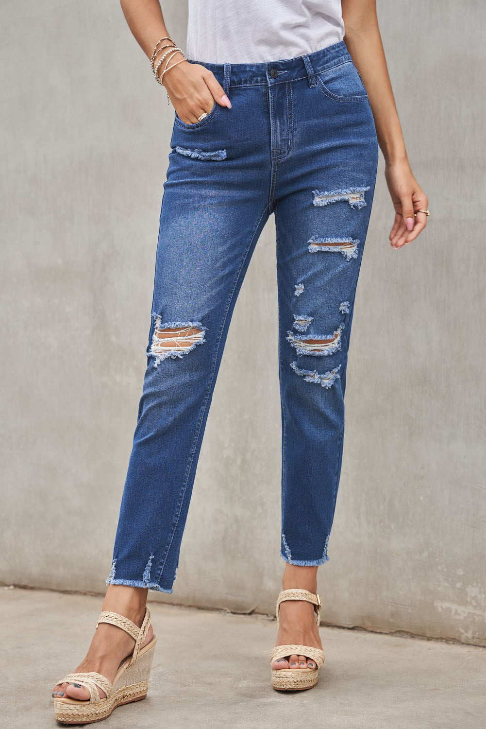 Distressed Boyfriend Denim Pants