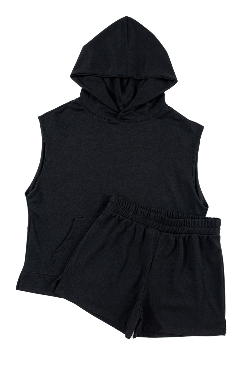 Solid Color Sleeveless Hoodie and Shorts Set