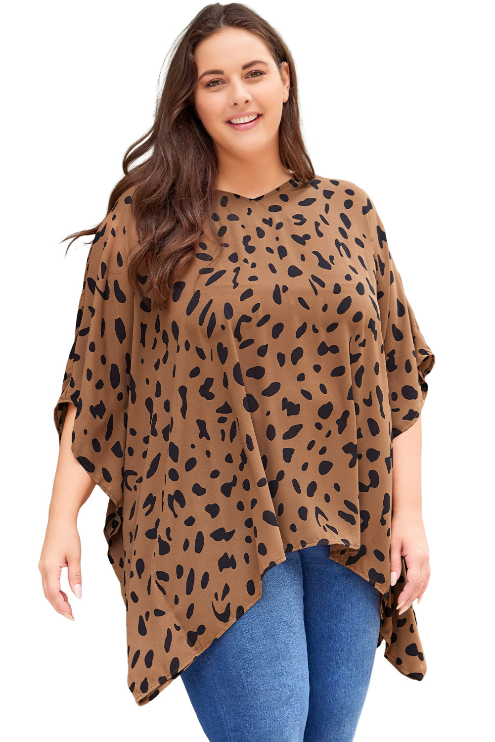 Leopard Plus Size Leopard Batwing Sleeve Tunic Top