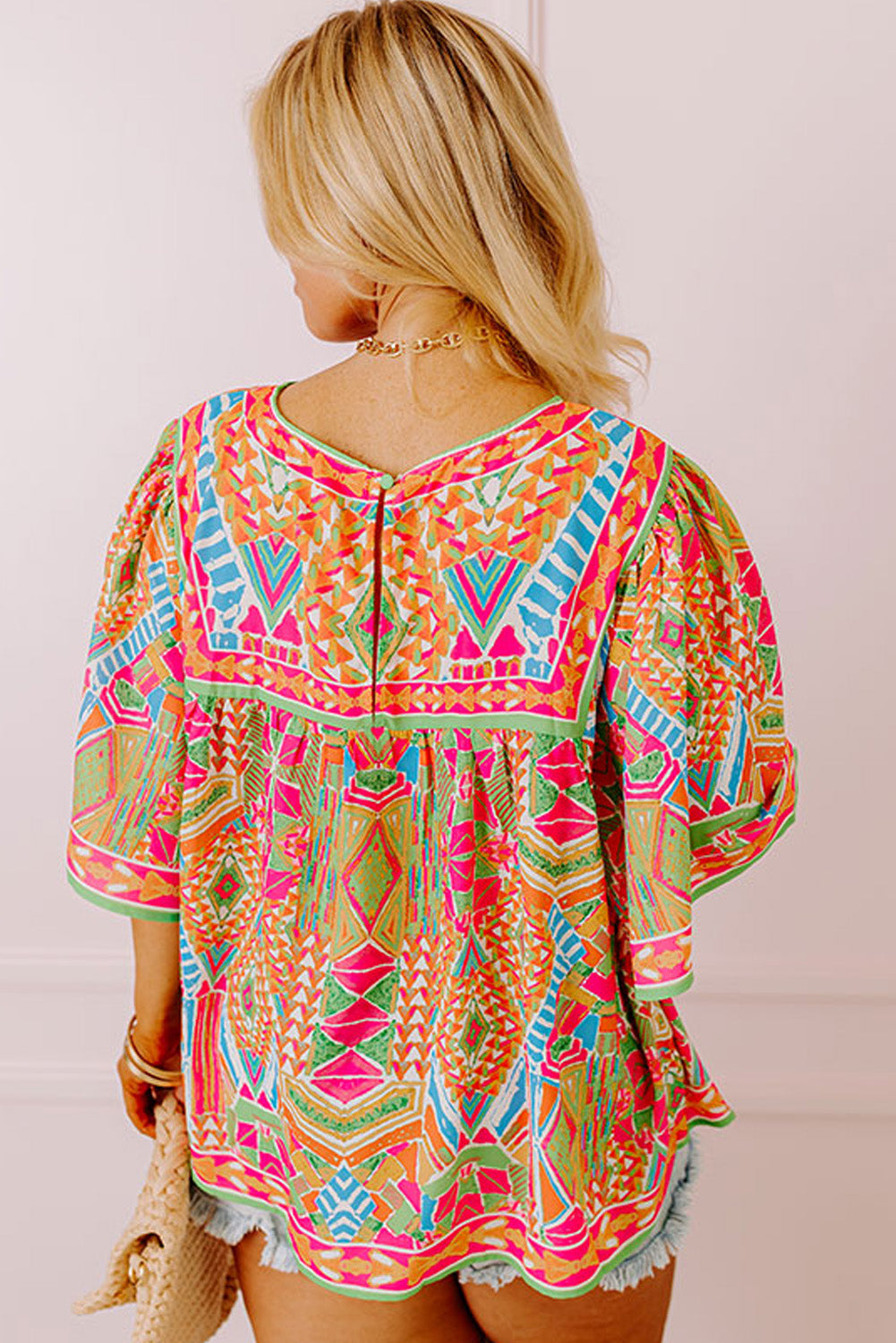 Cute Fashion Printed Wide Sleeve Plus Size Blouse