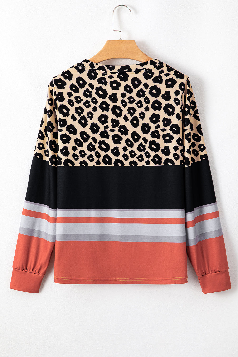 Leopard Color Block Crewneck Long Sleeve Top