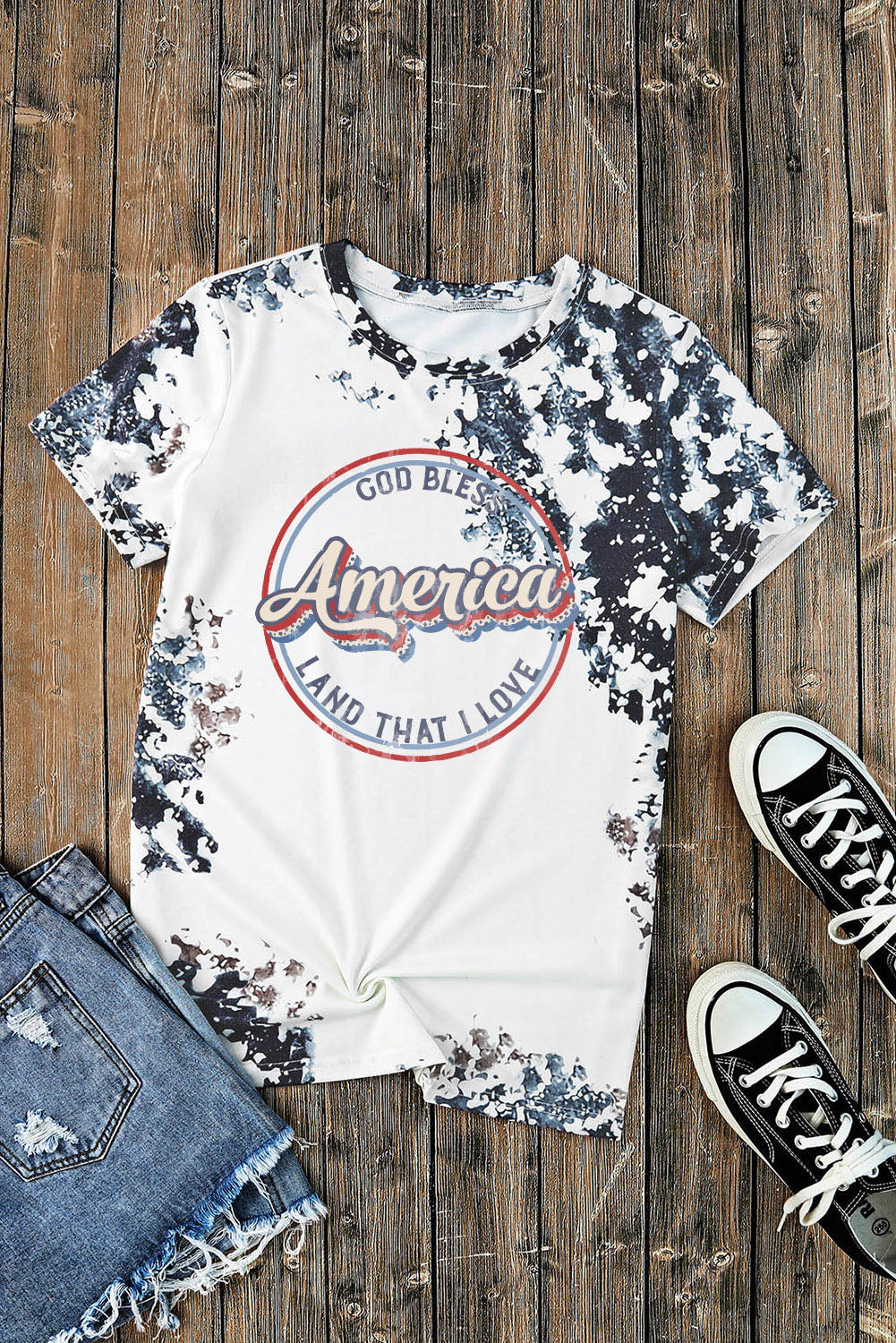 Gray America Slogan Tie Dye Print T Shirt