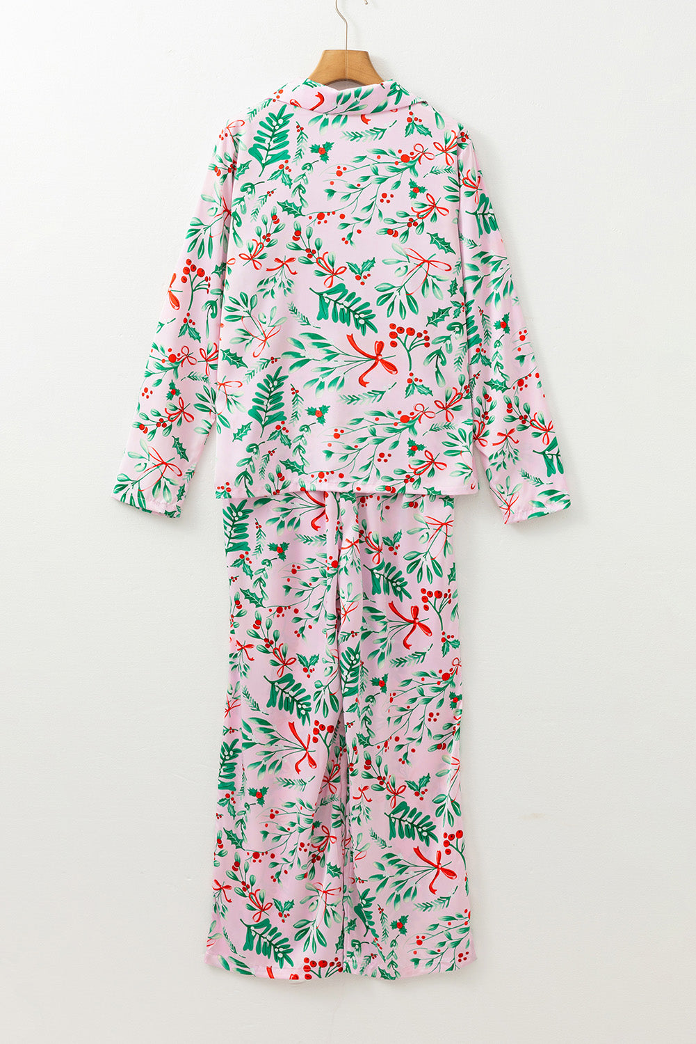 Christmas Berries Plant Print Satin Long Sleeve Pajama Set