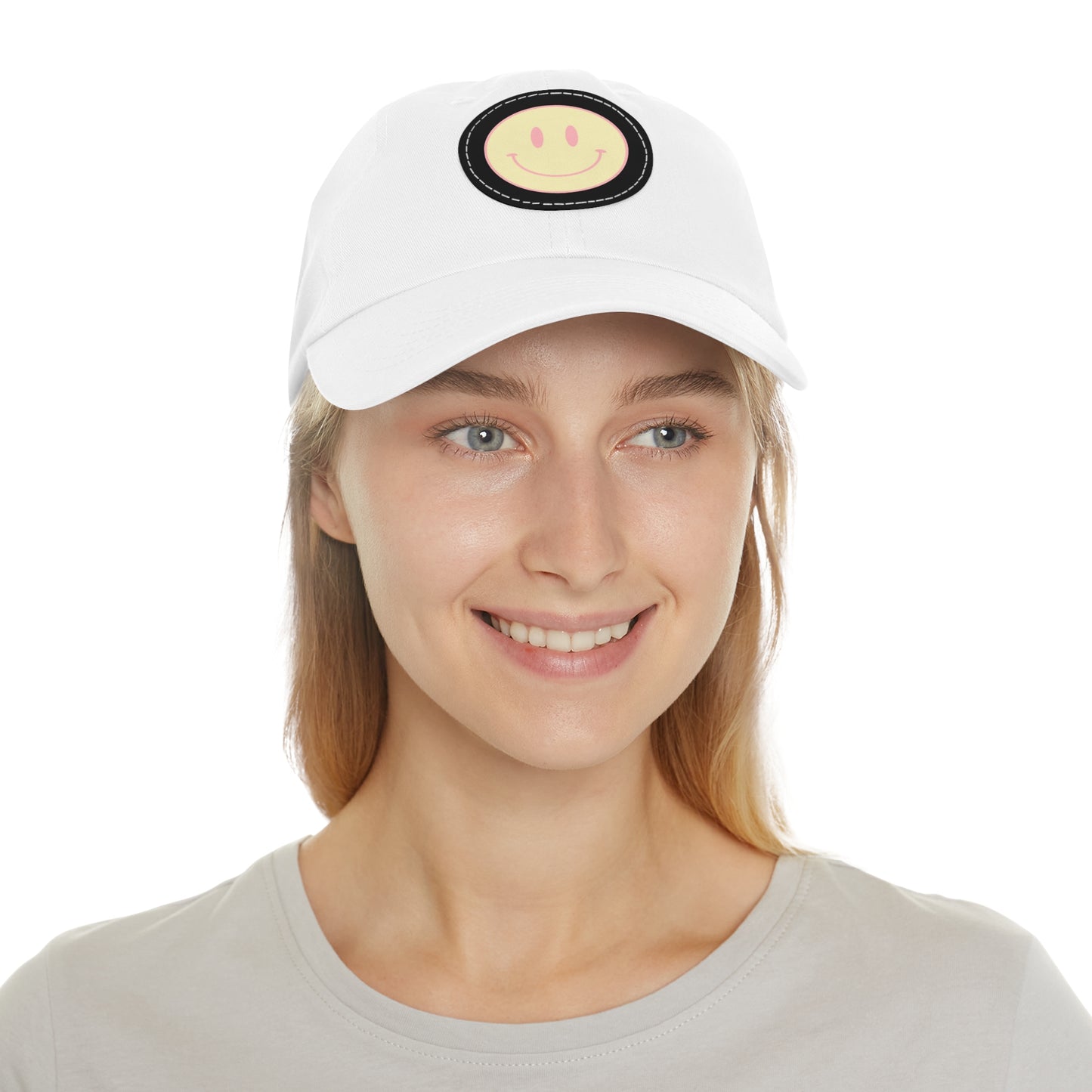 Smiley face Dad Hat with Leather Patch (Round)