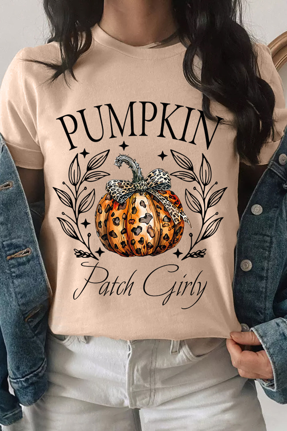 Pumpkin Patch Girly Leopard Bowknot Pumpkin Graphic T Shirt