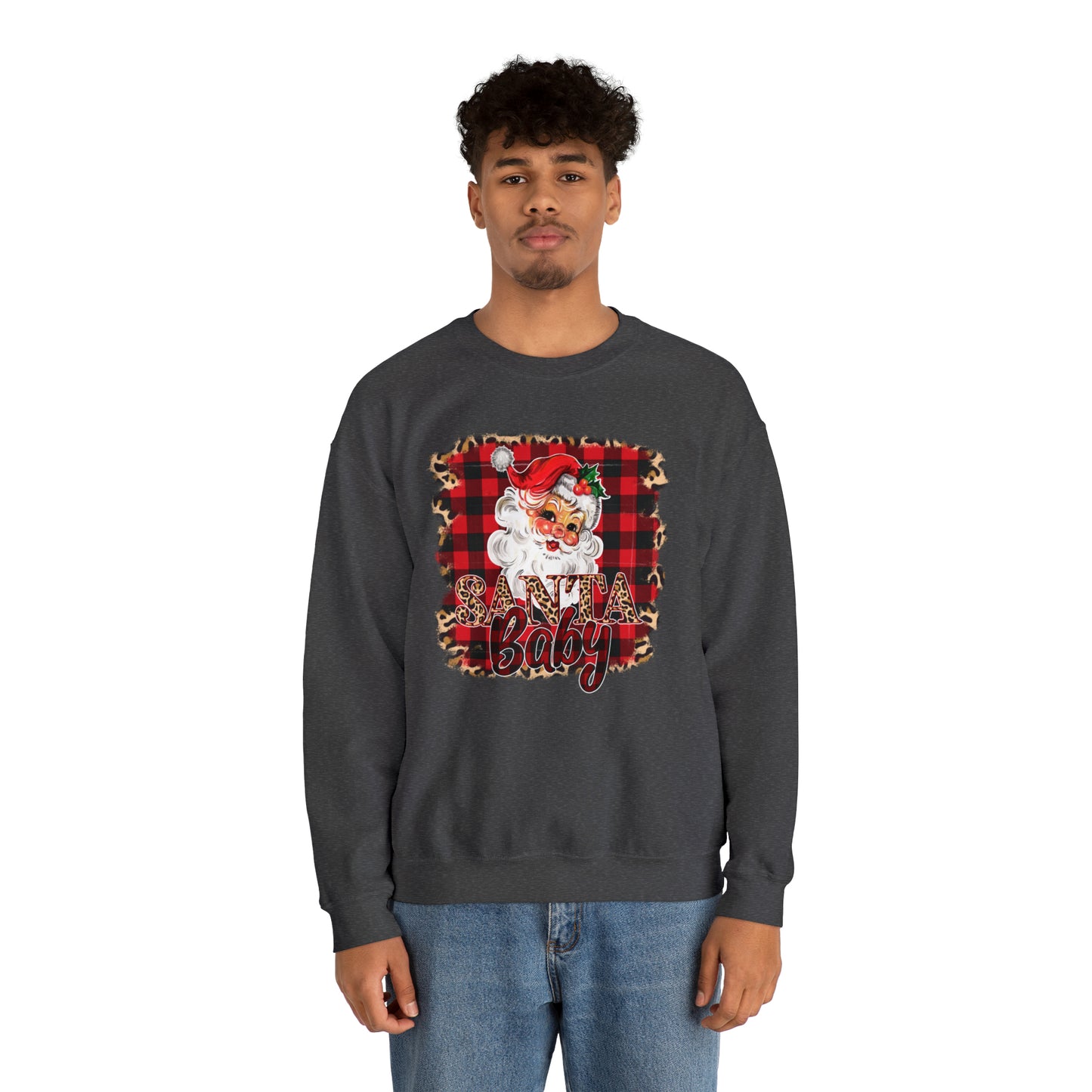 Santa Baby Leopard Print Unisex Heavy Blend™ Crewneck Sweatshirt