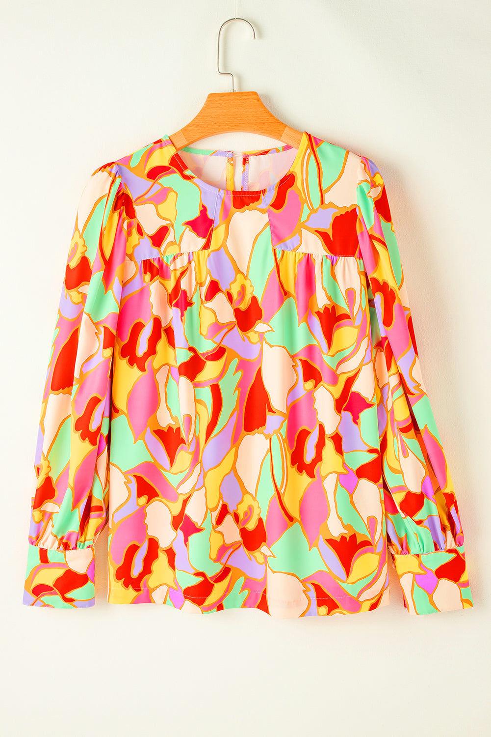 Abstract Print Puff Sleeve Blouse