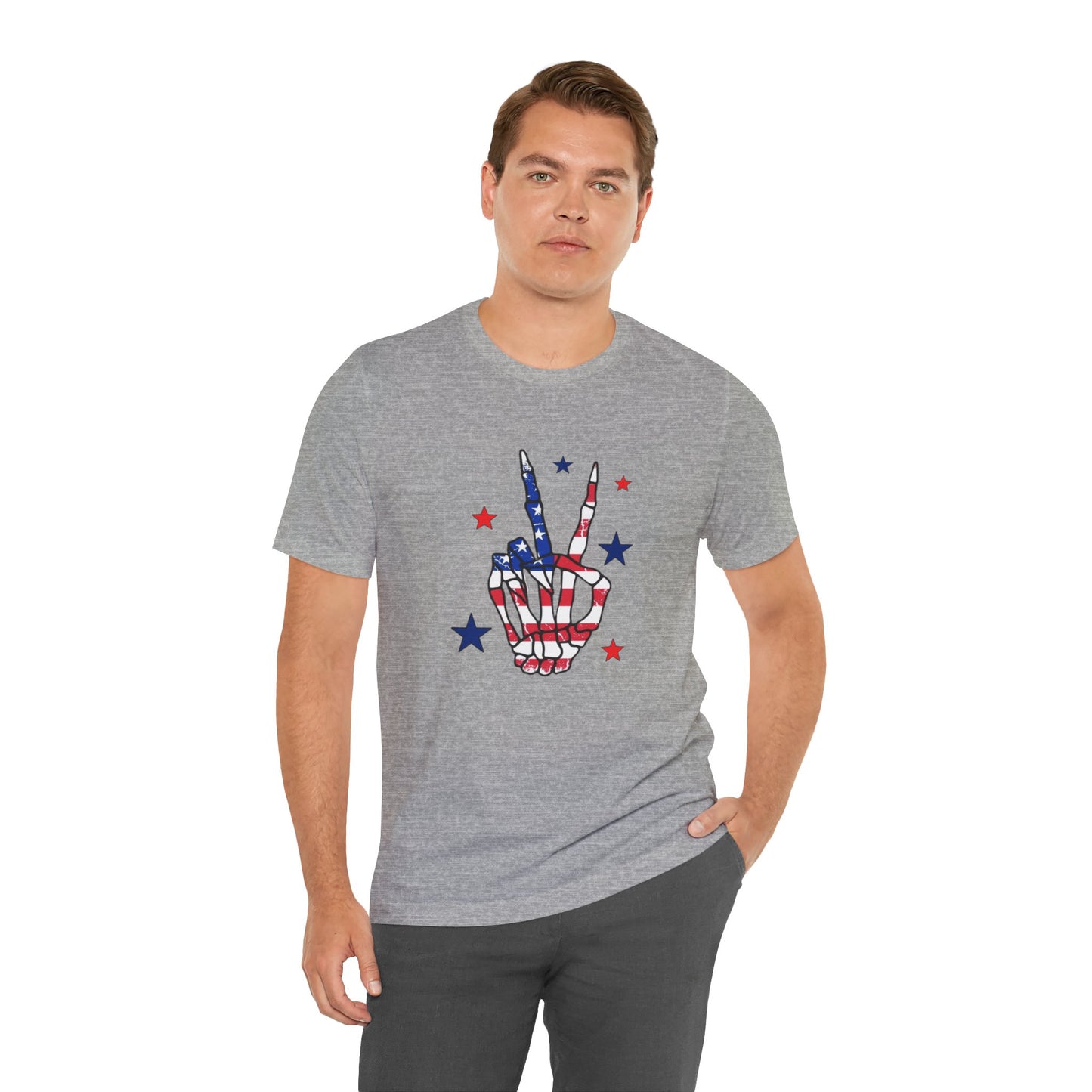 Patriotic Skeleton Peace Hand Unisex Jersey Short Sleeve Tee