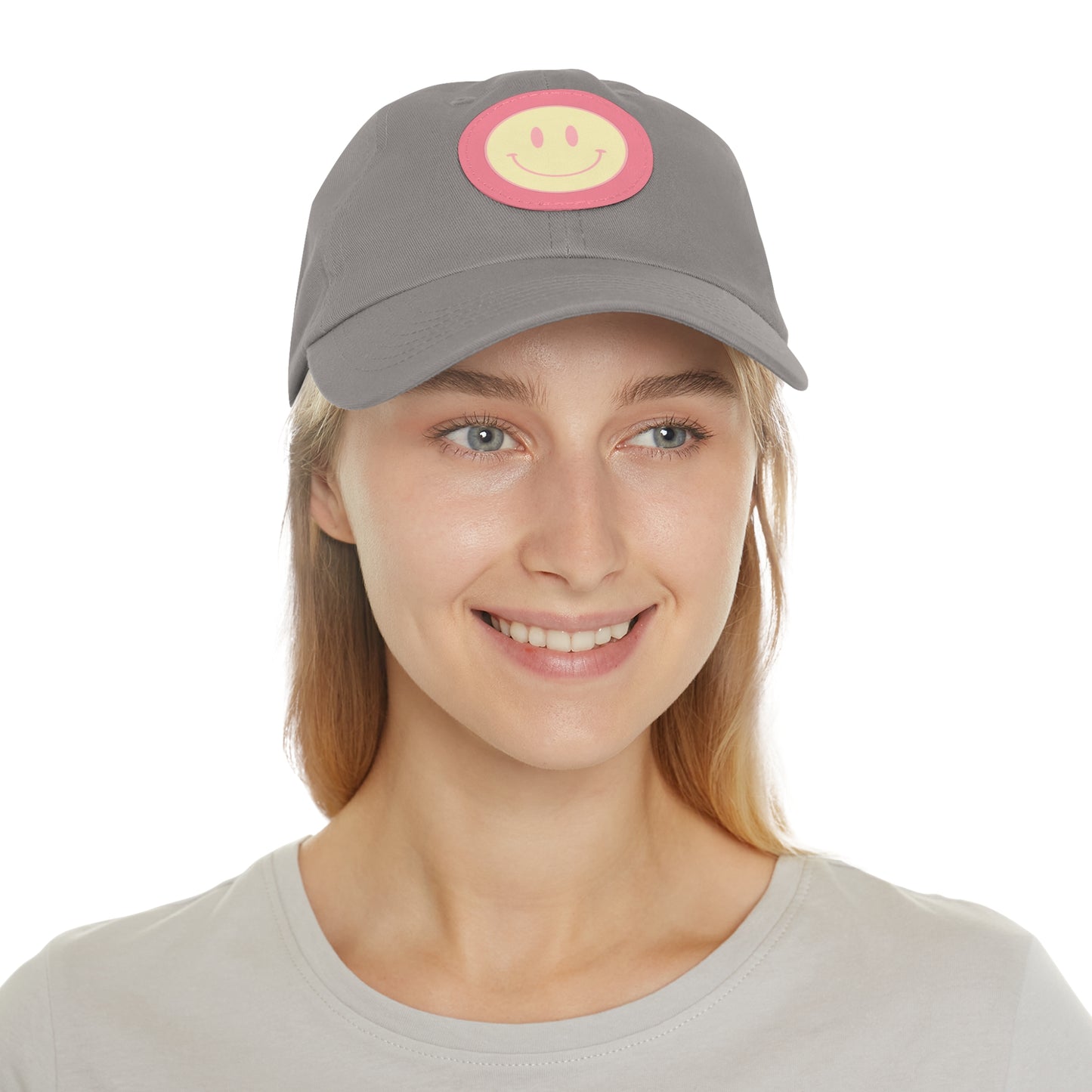 Smiley face Dad Hat with Leather Patch (Round)