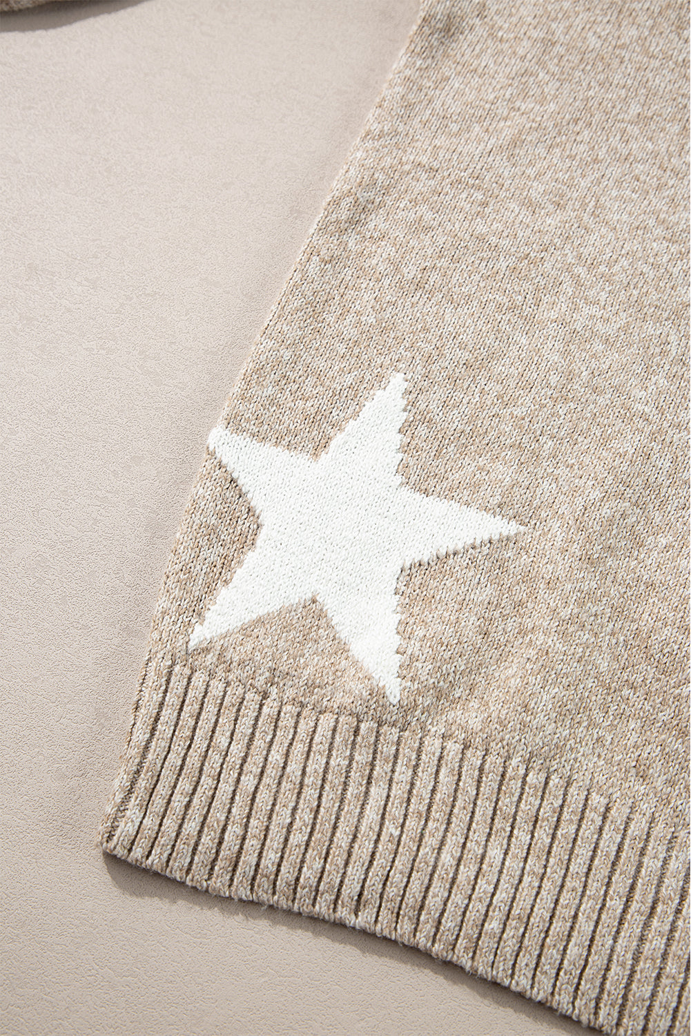 Khaki Star Pattern Drop Shoulder Sweater